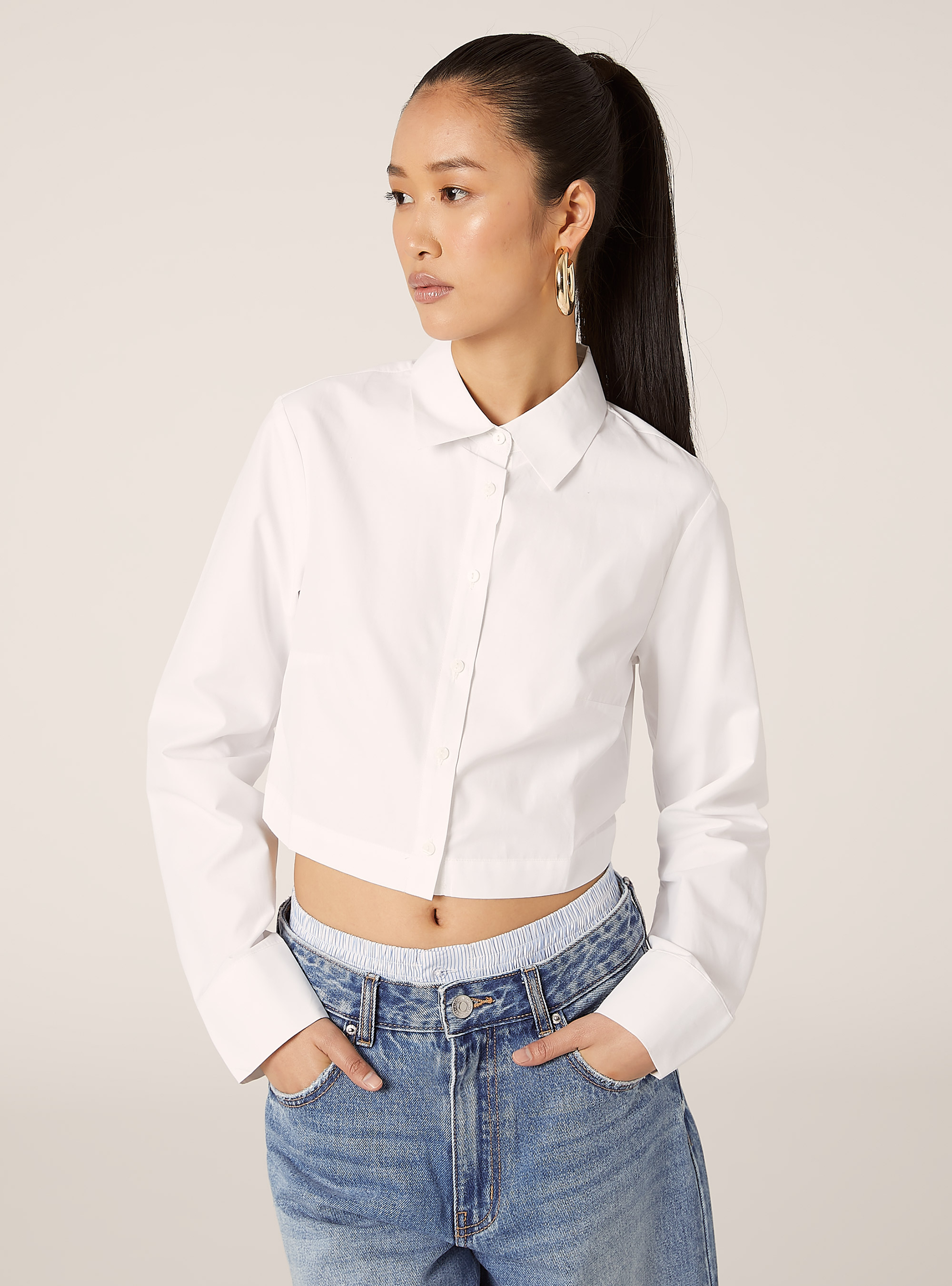 Cropped poplin shirt, WH3 WHITE