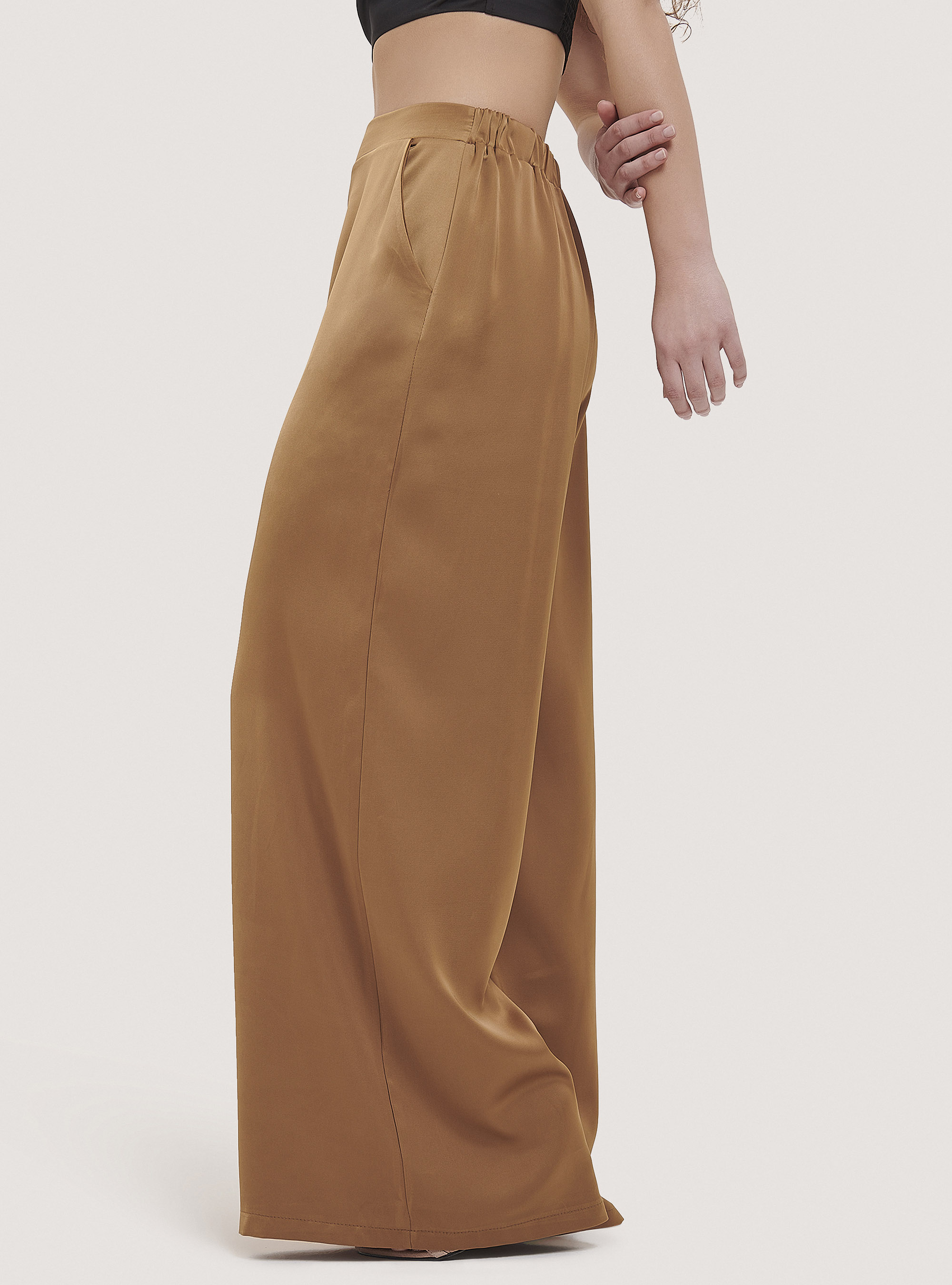 Satin palazzo trousers, C5620 CAMEL