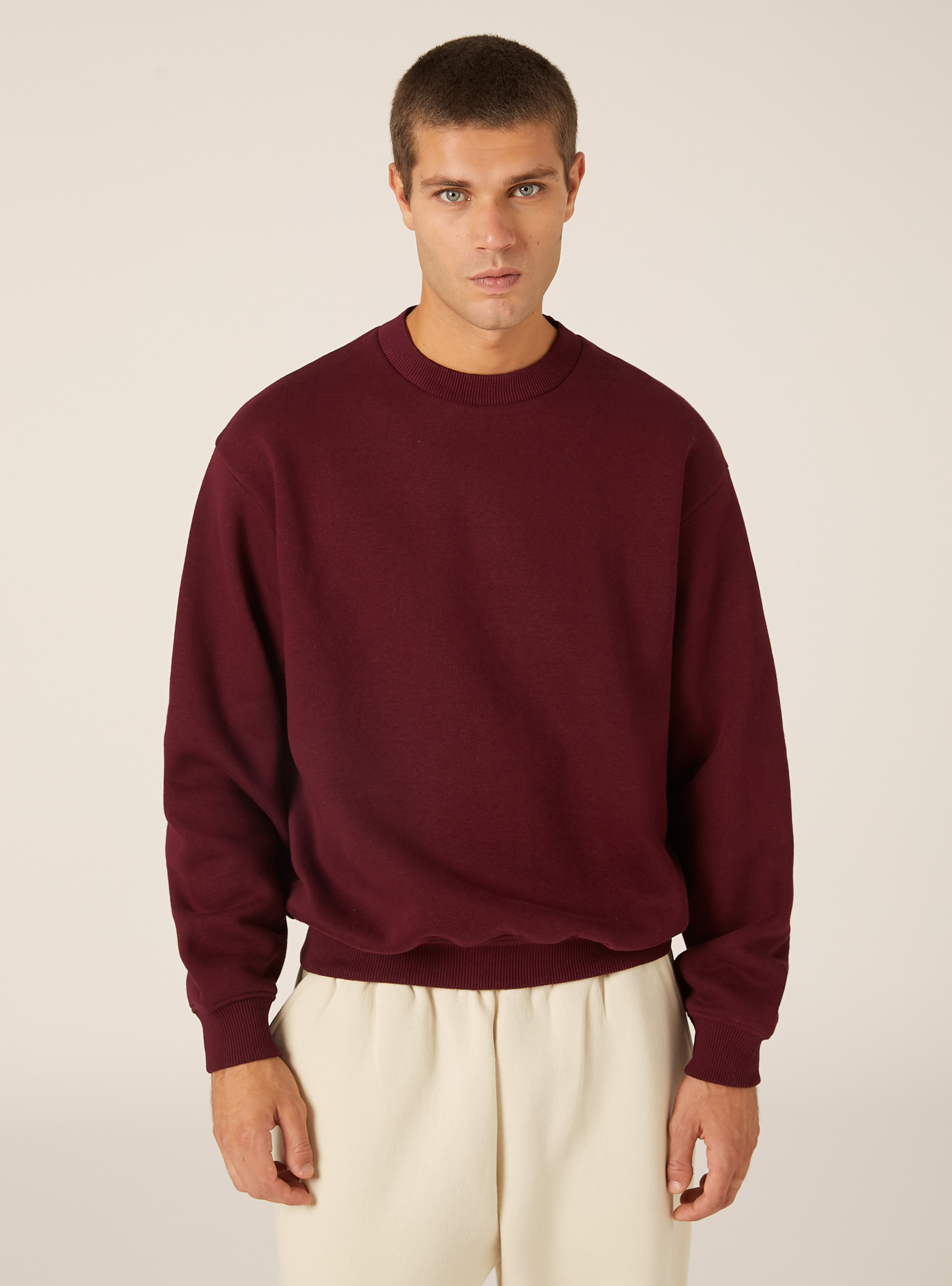 Boxy fit crew neck sweatshirt, BO1 BORDEAUX DARK