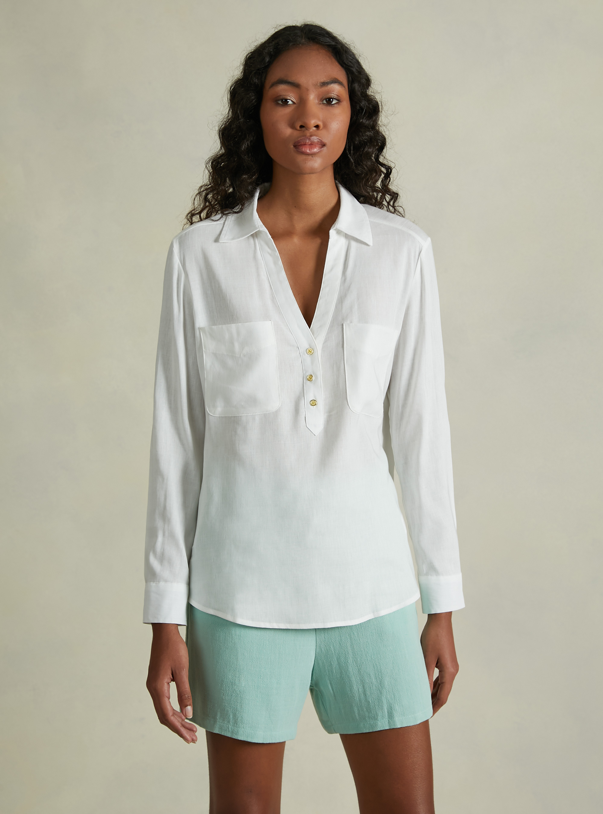 Linen-blend blouse, WH2 WHITE