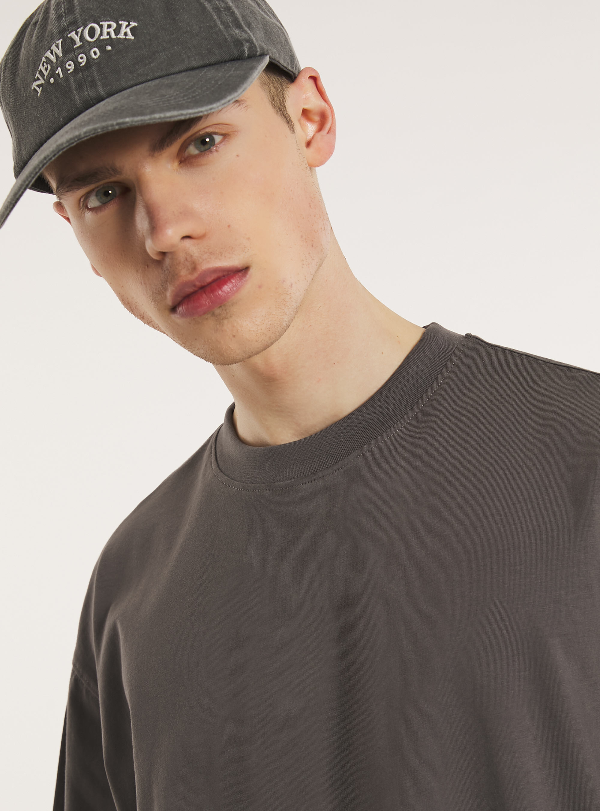 Boxy fit cotton t-shirt, GY1 GREY DARK
