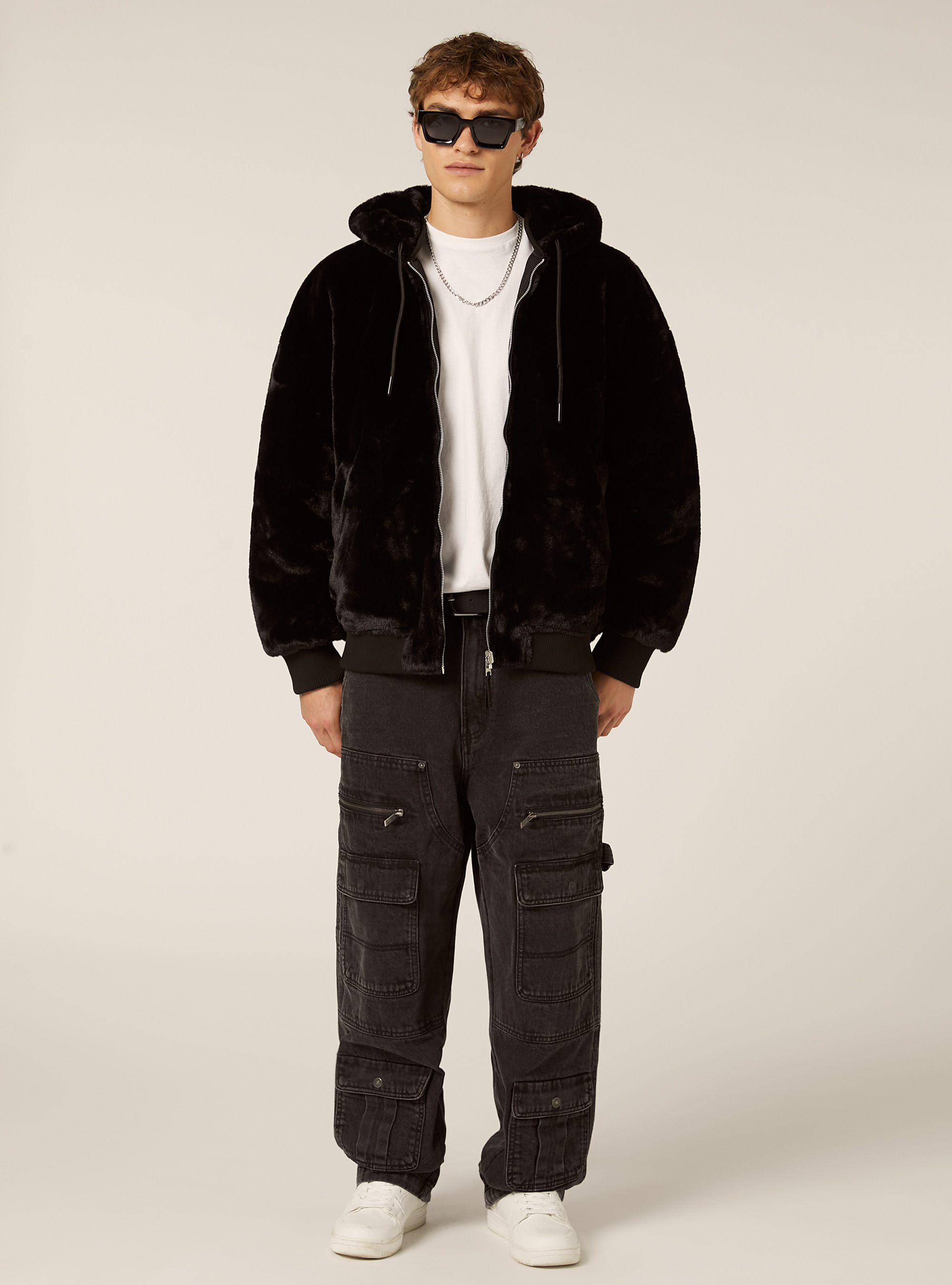 Double-sided jacket with hood, BK1 BLACK