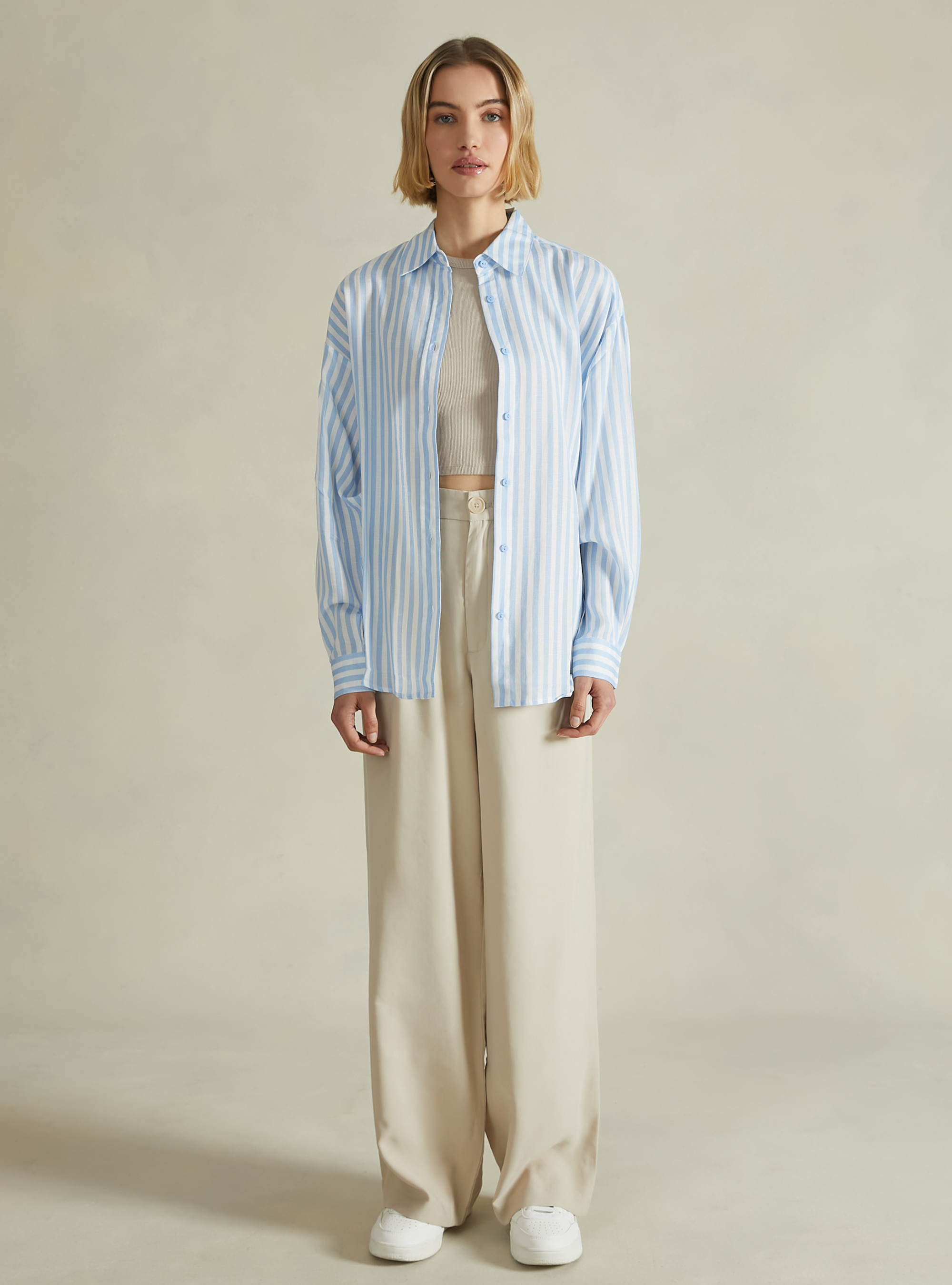 Striped linen-blend shirt, AZ3 AZURE LIGHT