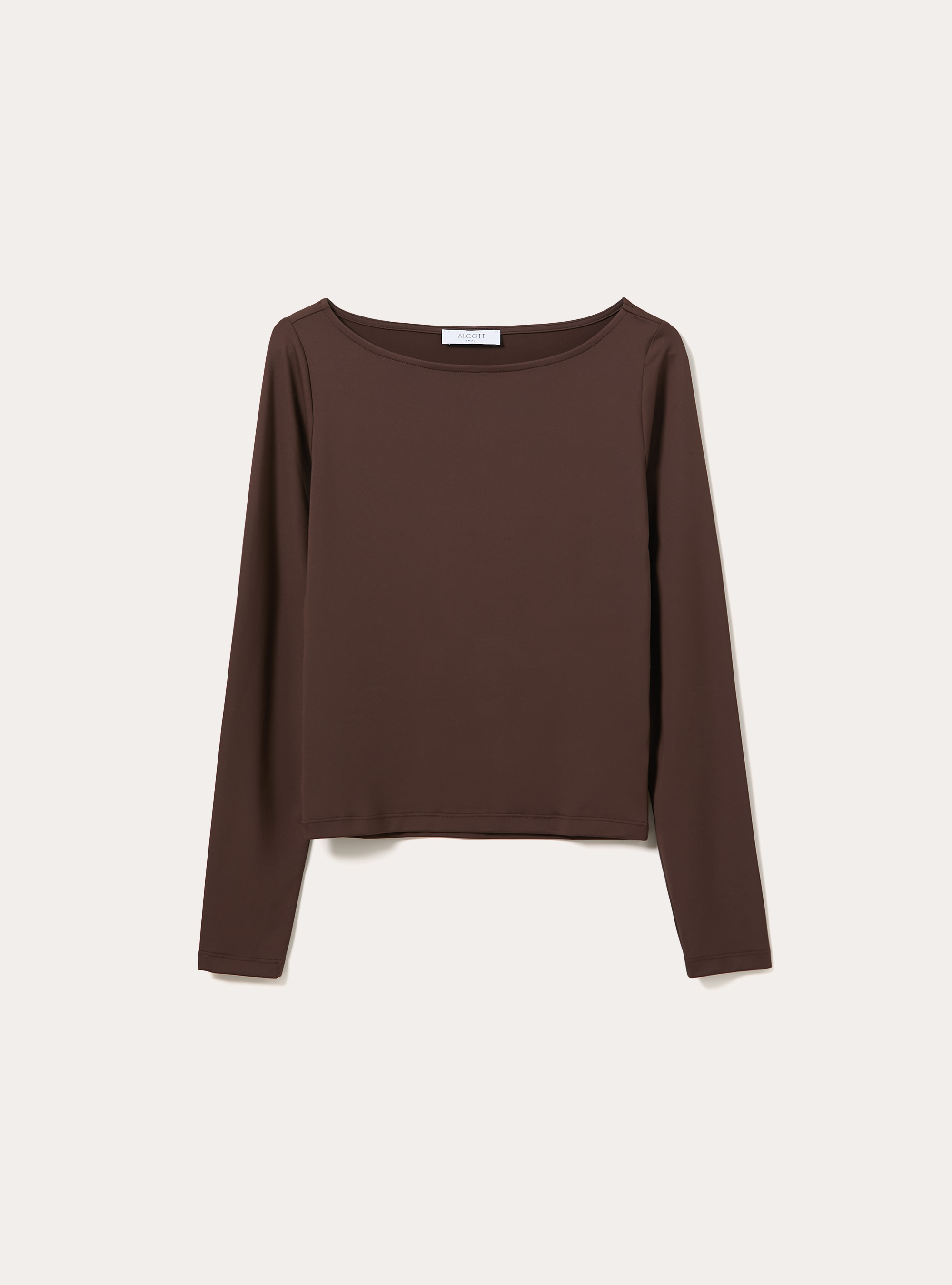 Long sleeve t-shirt with boat neckline, BR1 BROWN DARK