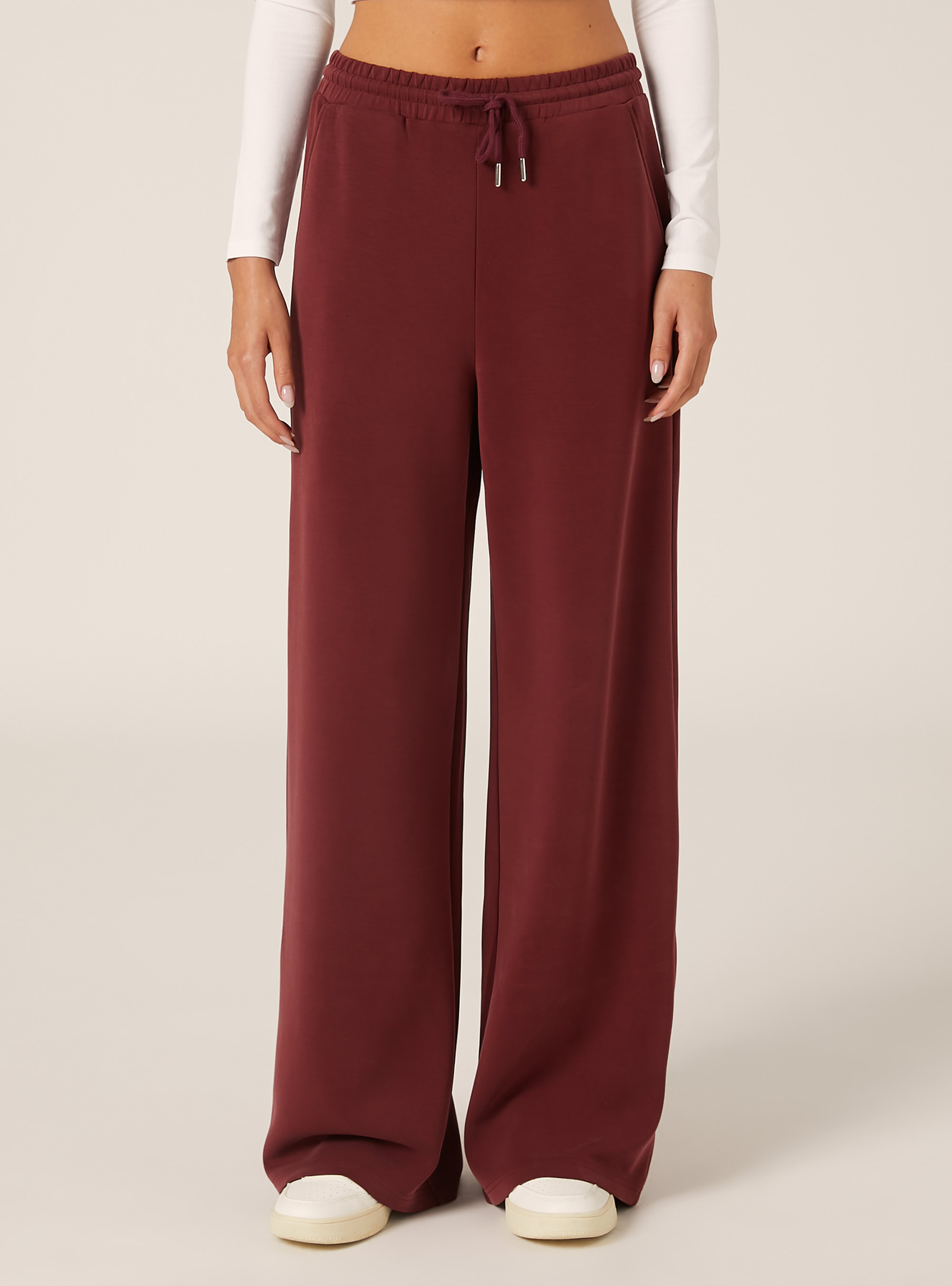 Jogger wide leg soft touch, BO1 BORDEAUX DARK