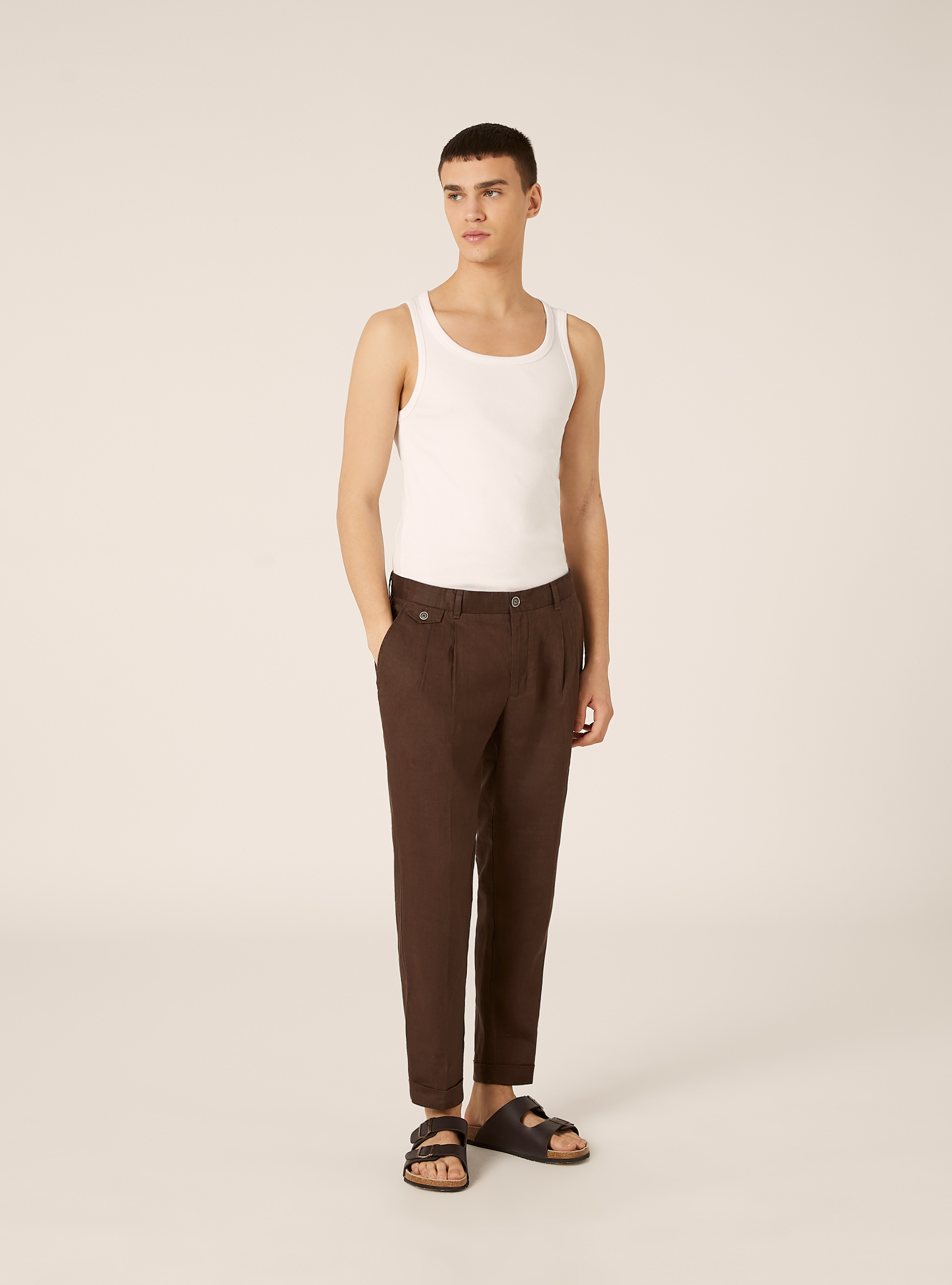Chinos in lino, BR1 BROWN DARK