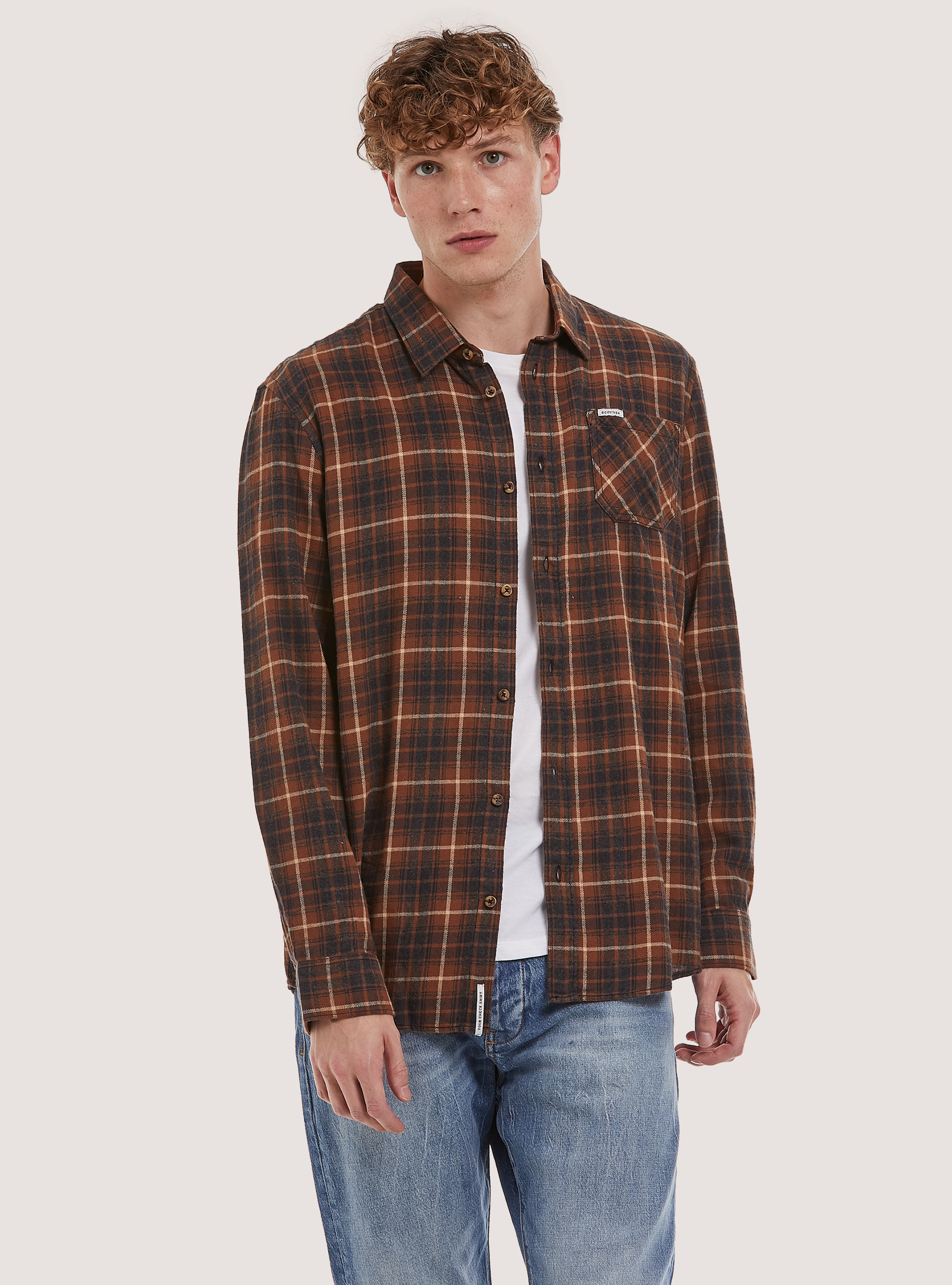 Checked Flannel Shirt, TB3 TOBACCO LIGHT
