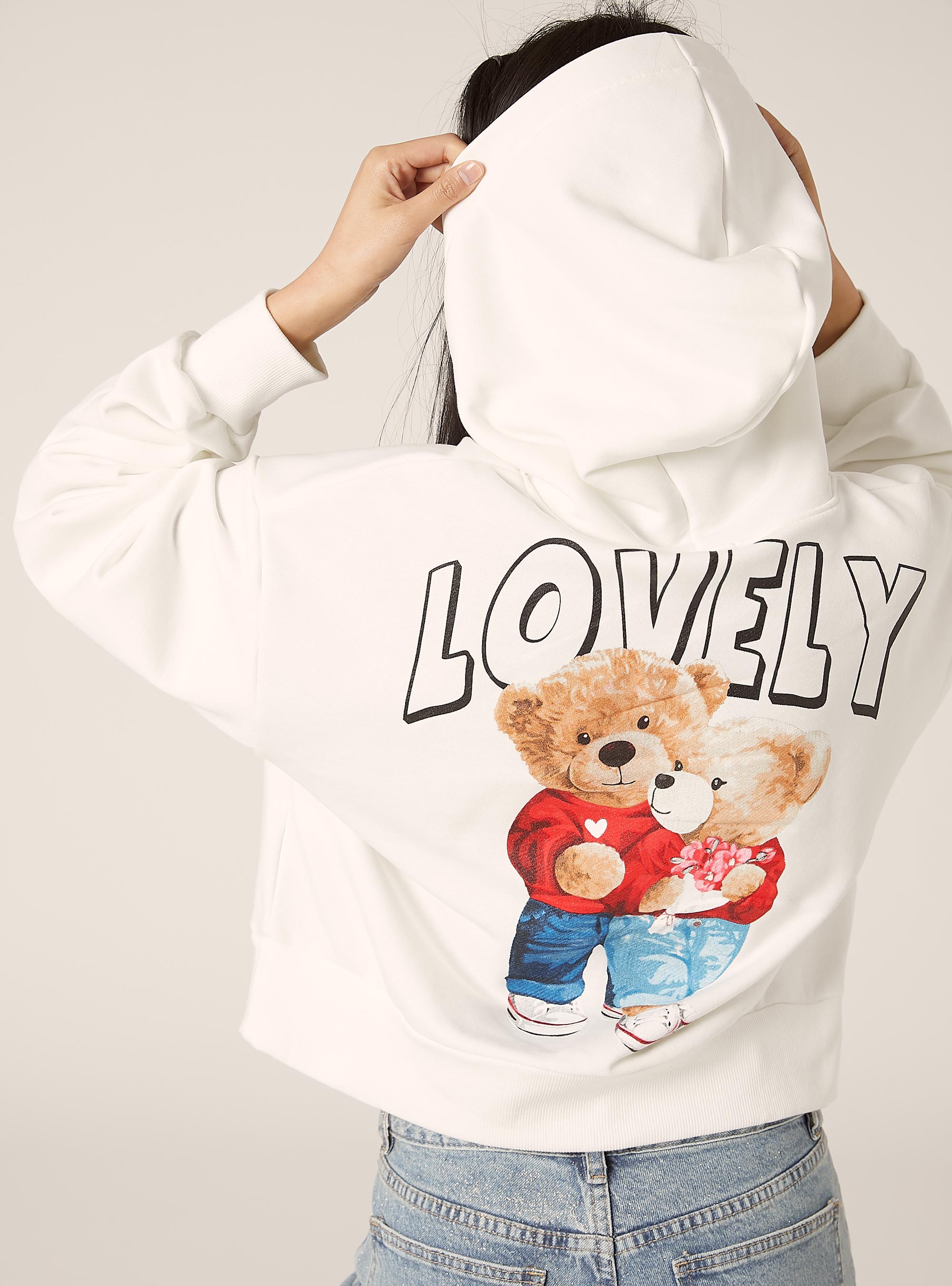 Sweatshirt court avec imprimé Teddy, WH2 WHITE