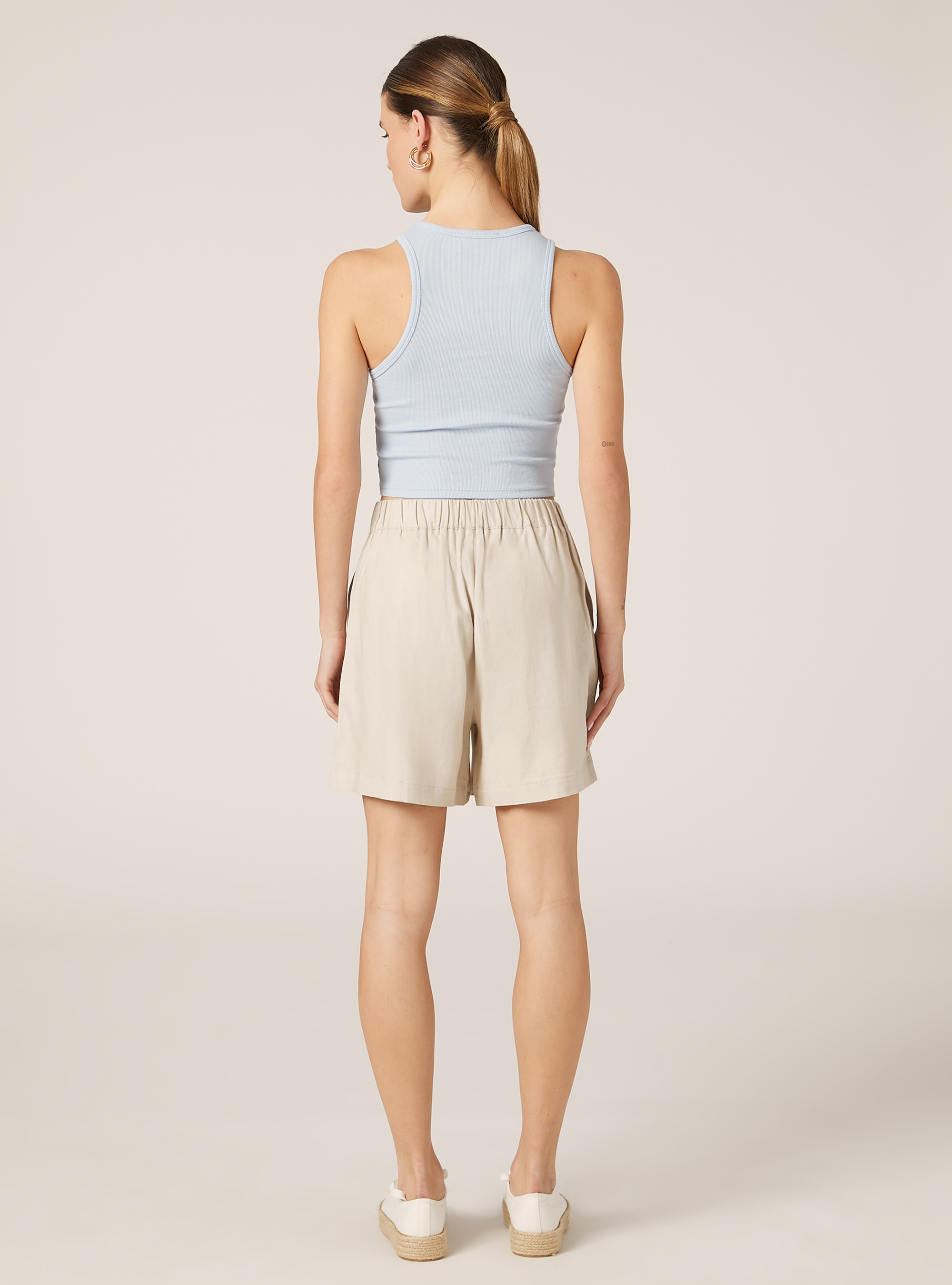 Bermudas de mezcla de lino liso, BG2 BEIGE MEDIUM