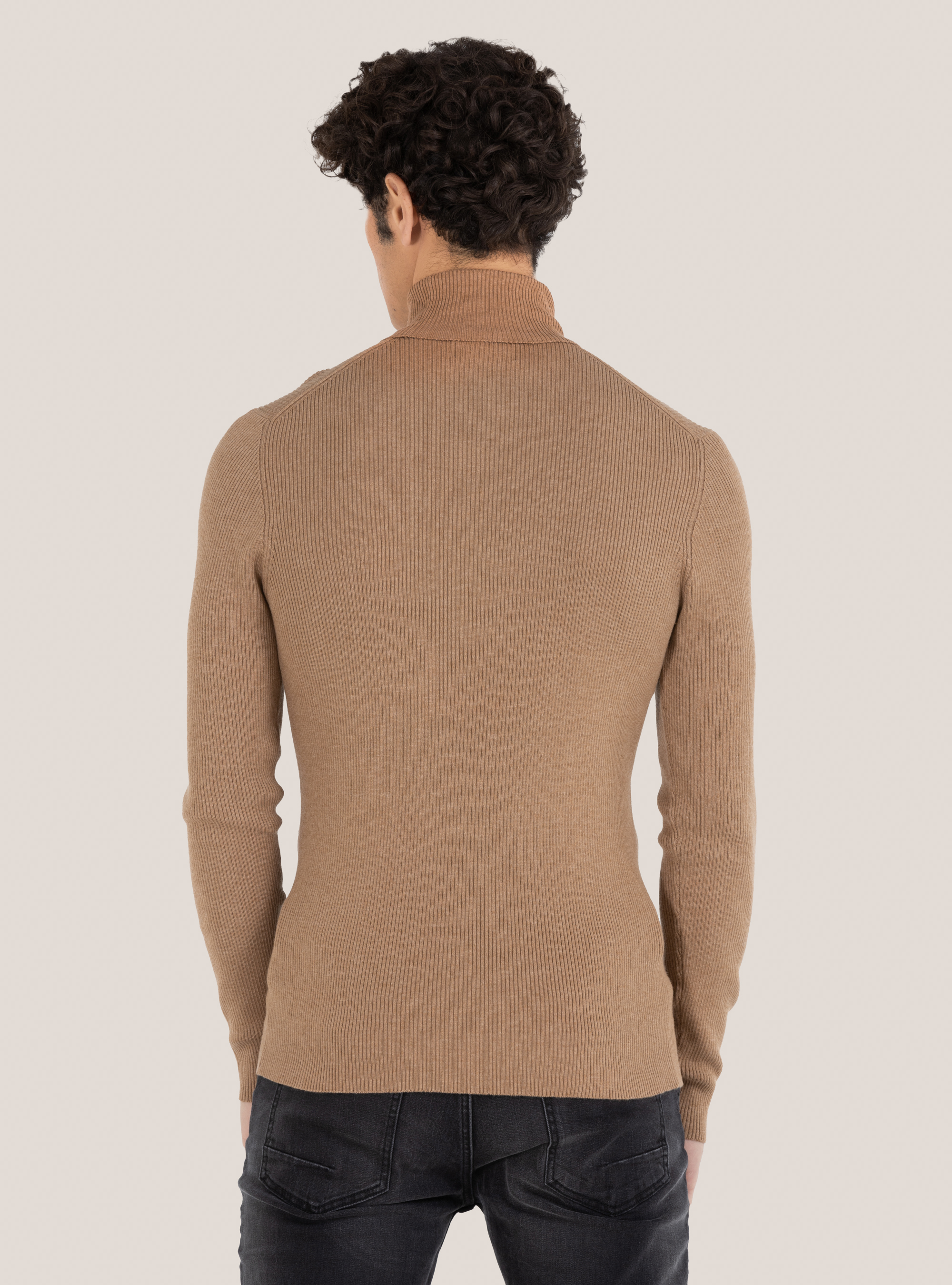 Ribbed turtleneck pullover, BEIGE