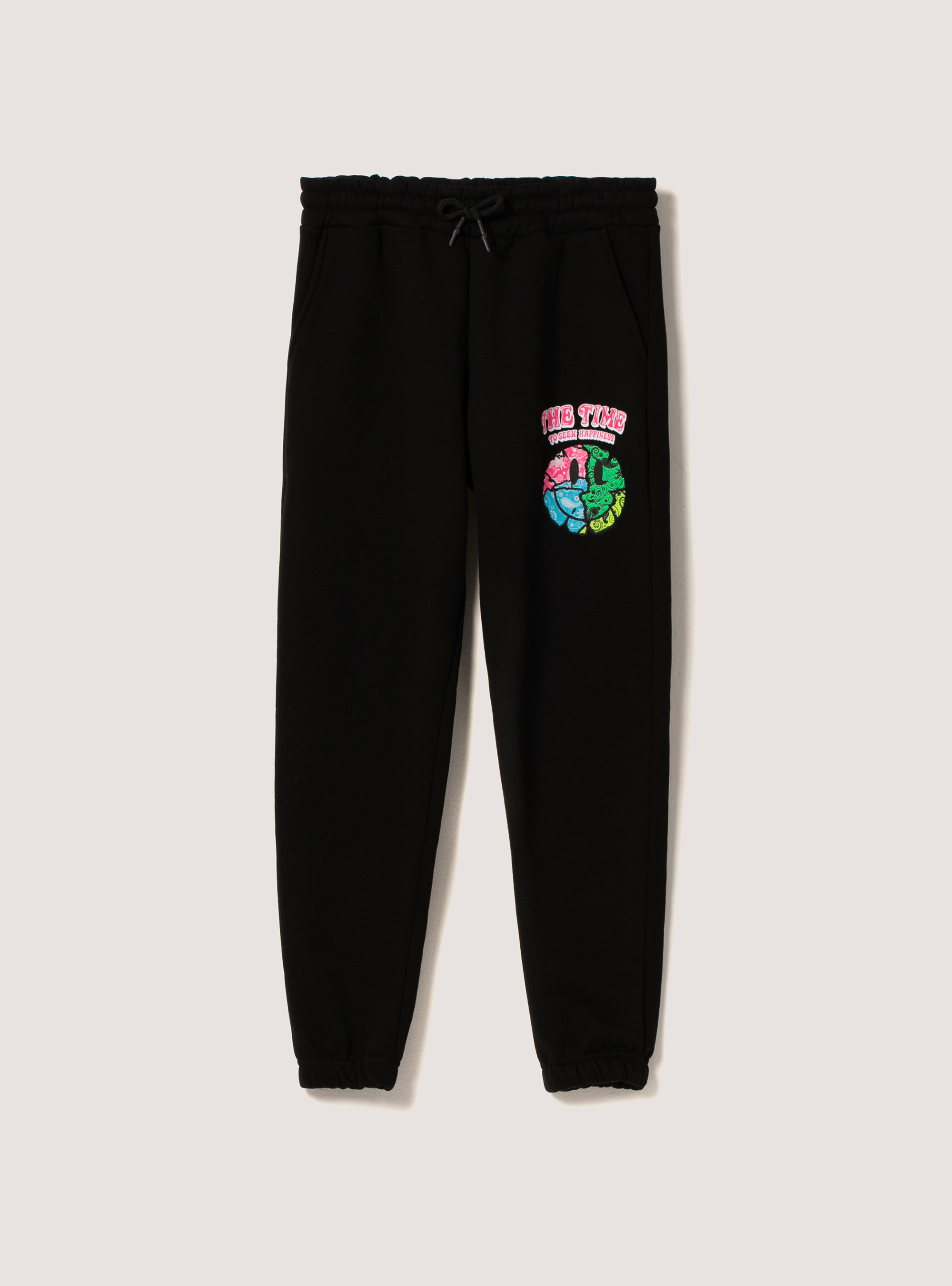 Smile Collection print jogger trousers, BK1 BLACK
