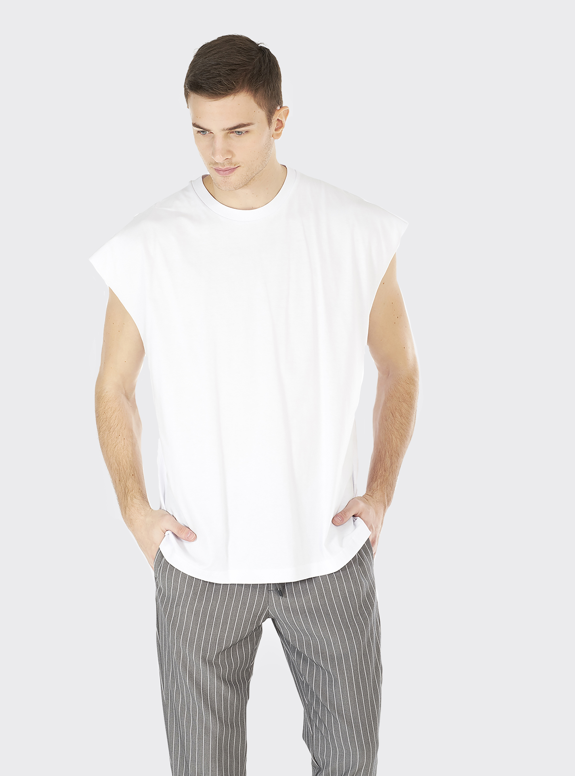 Tanktop mit breiten Schultern aus reiner Baumwolle, C099 WHITE
