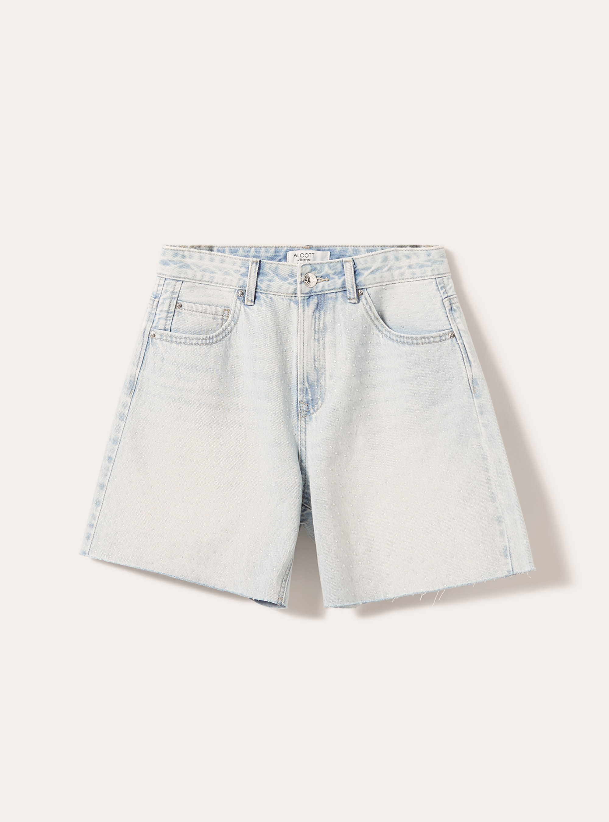 Pantal&oacute;n corto vaquero de talle largo con strass, D006 AZURE