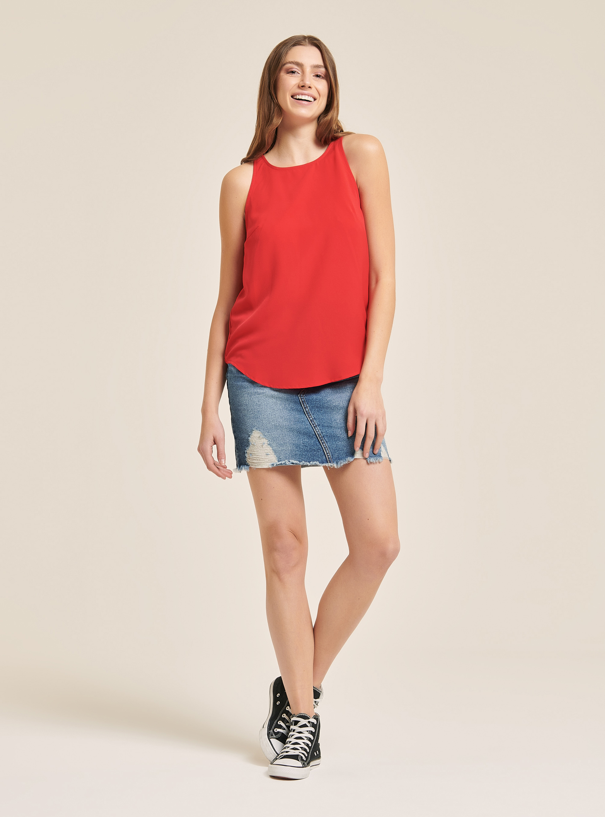 Blouse with zipper on the back, RED