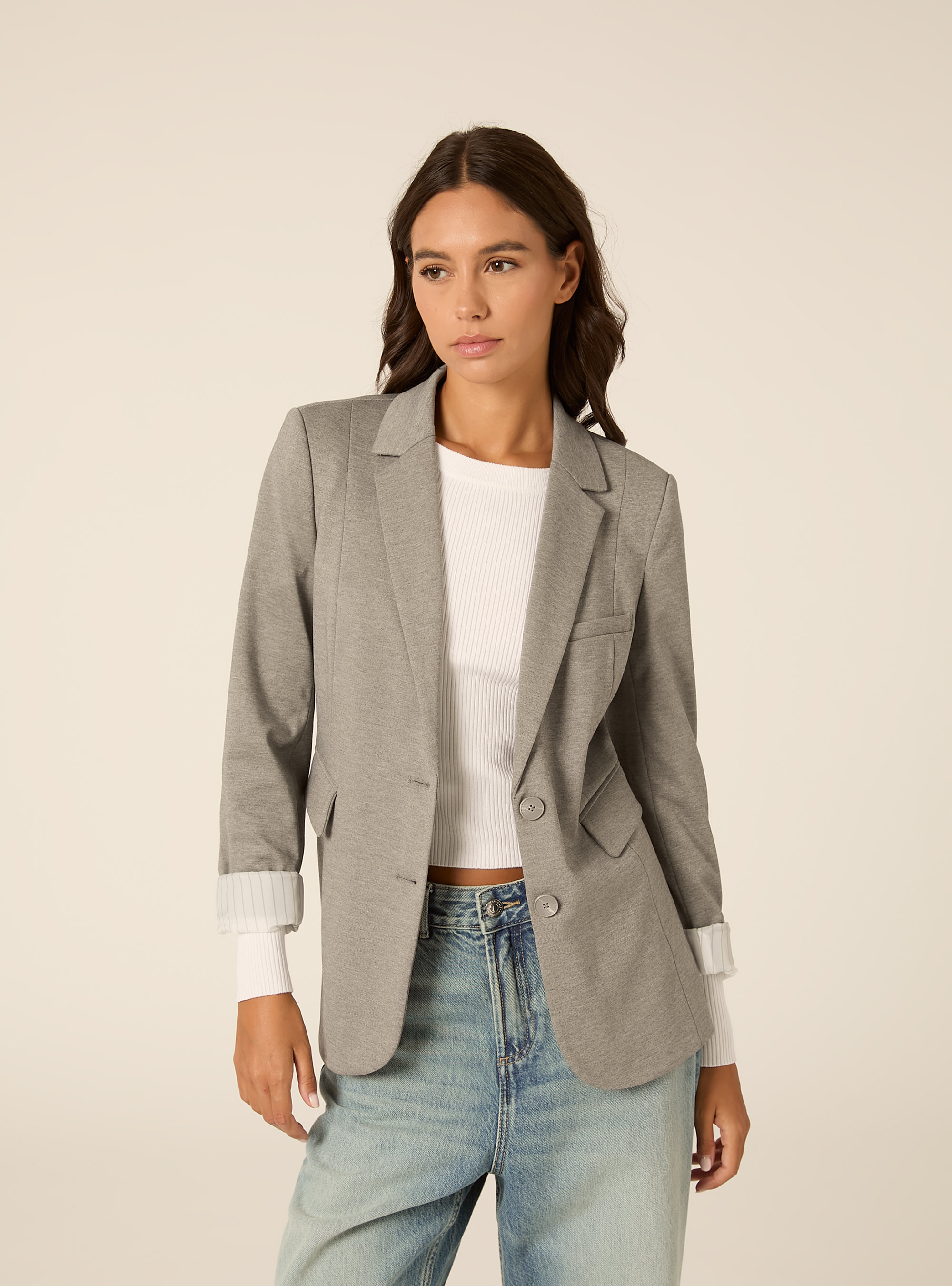 Blazer droit structure a revers, MGY1 GREY MEL DARK