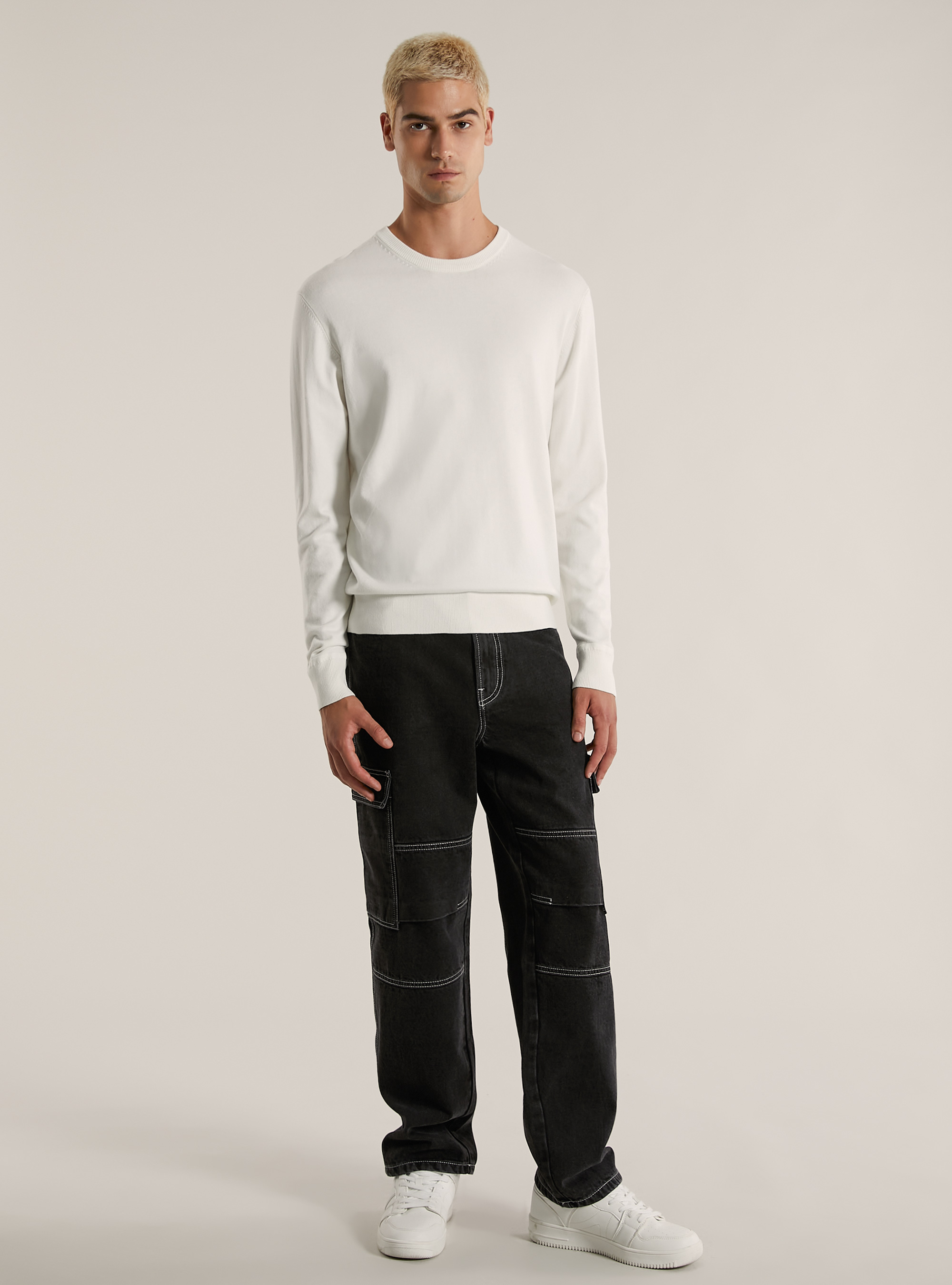 Pullover girocollo in viscosa, WH2 WHITE