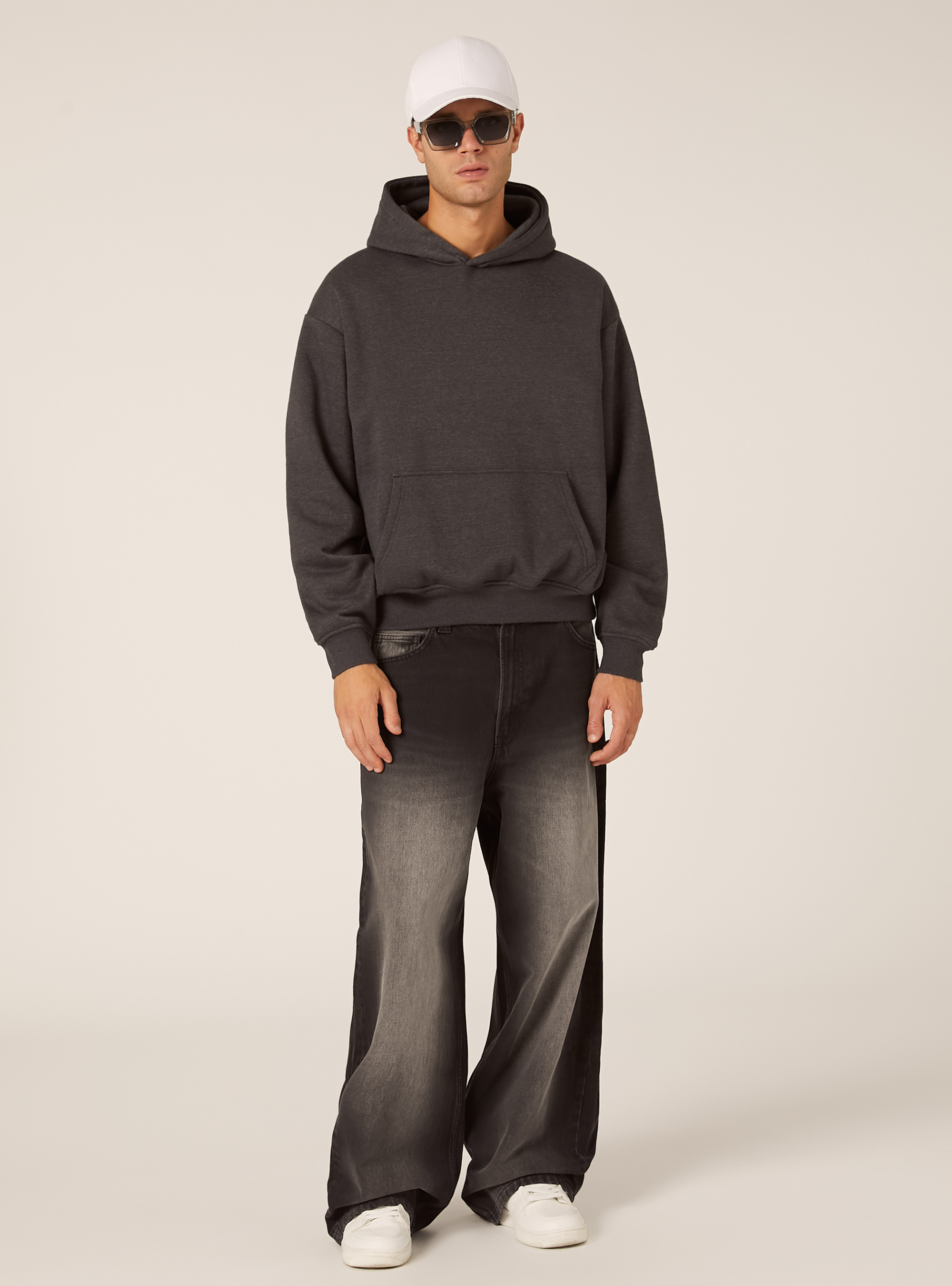 Boxy fit hoodie, MGY1 GREY MEL DARK