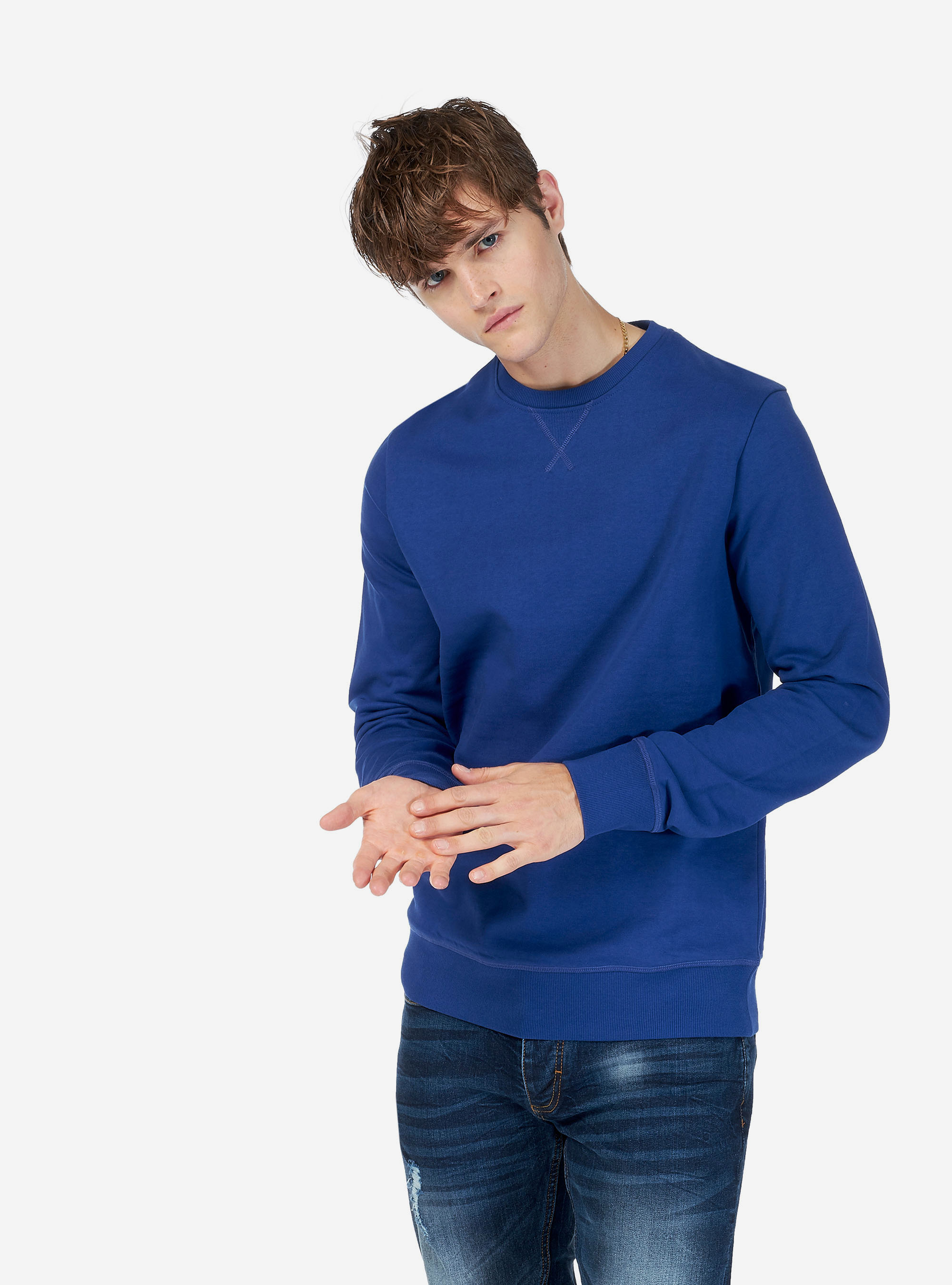 SUDADERA CUELLO REDONDO BASIC, AZUL
