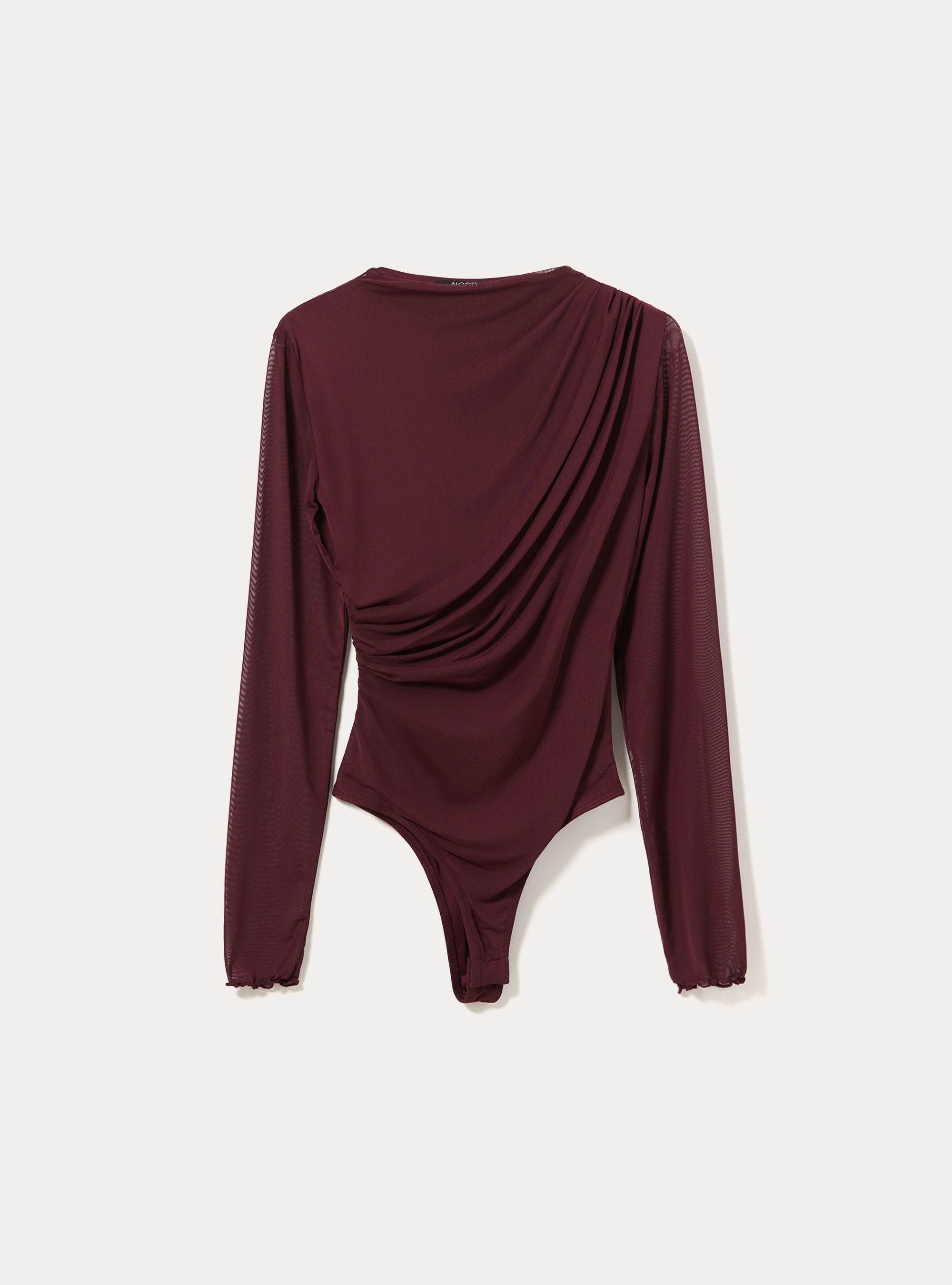 Body in tulle con arriccio, BO1 BORDEAUX DARK