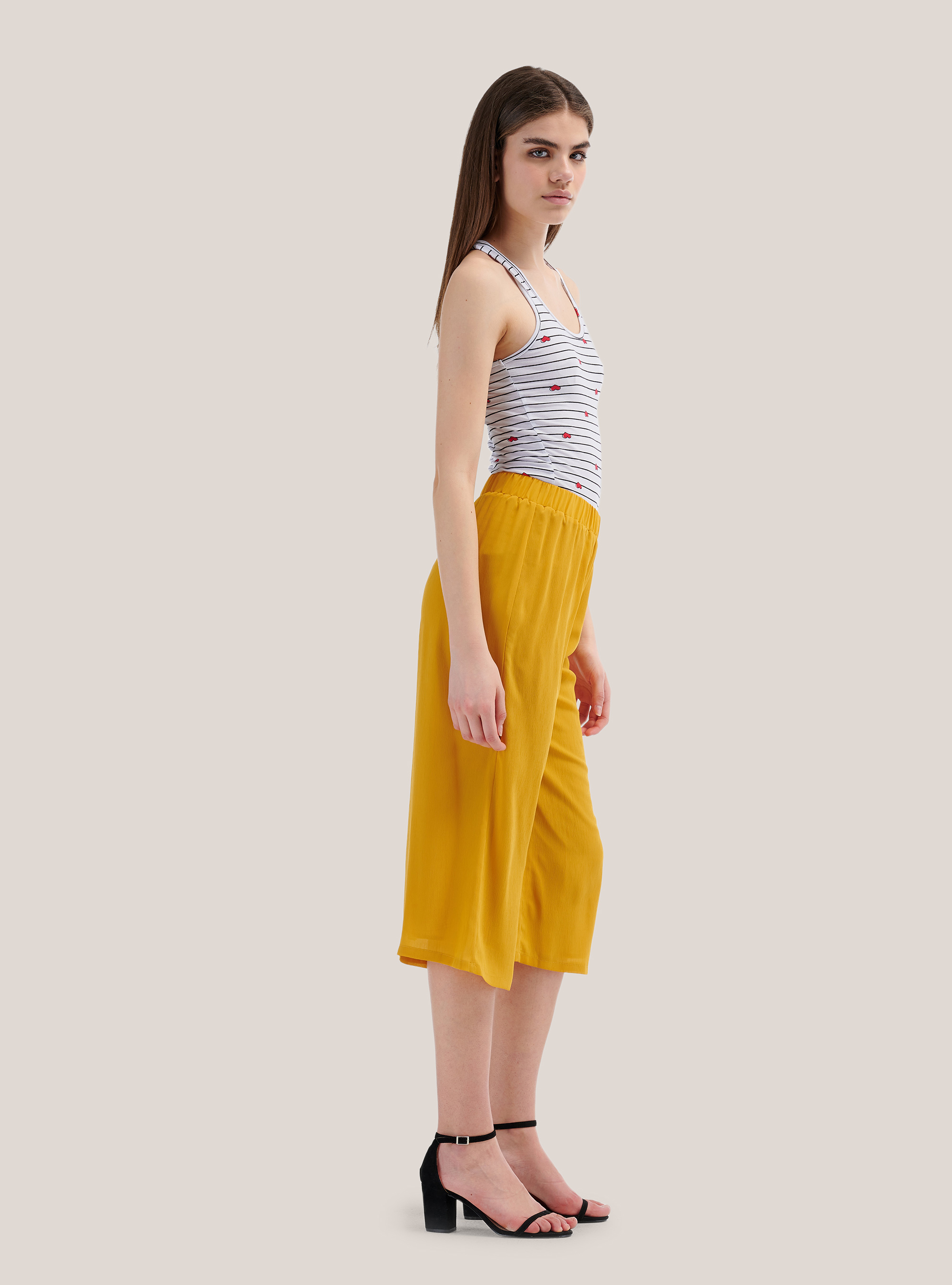 Wide leg culottes trousers comfort fit, C719 SENAPE