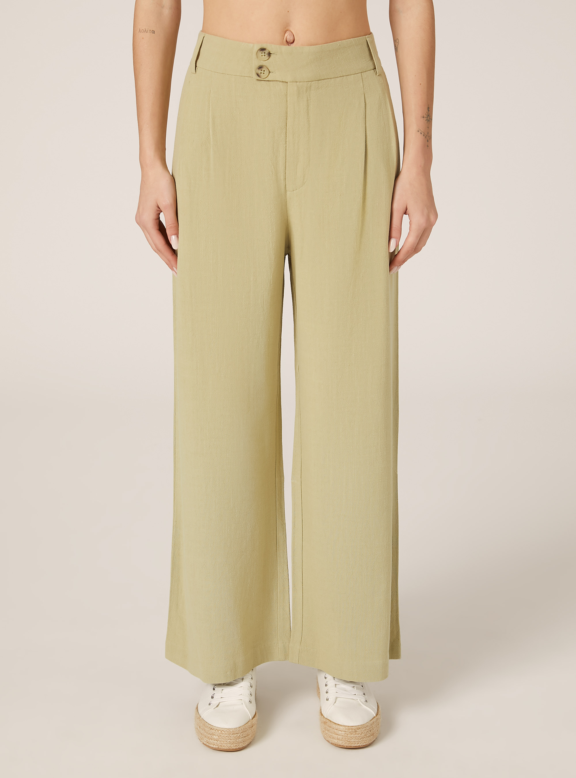 Linen blend wide leg pants, KY3 KAKY LIGHT