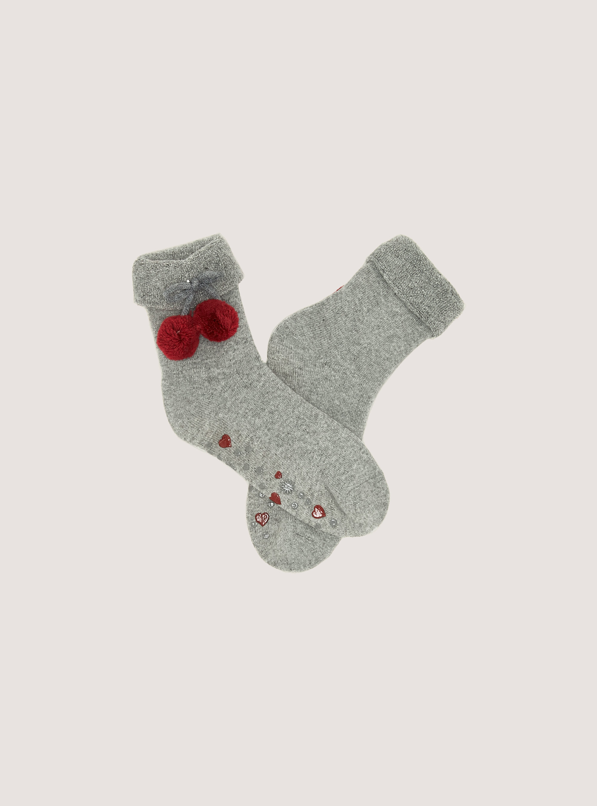 Slip-on socks with pom-poms, GY1 GREY DARK