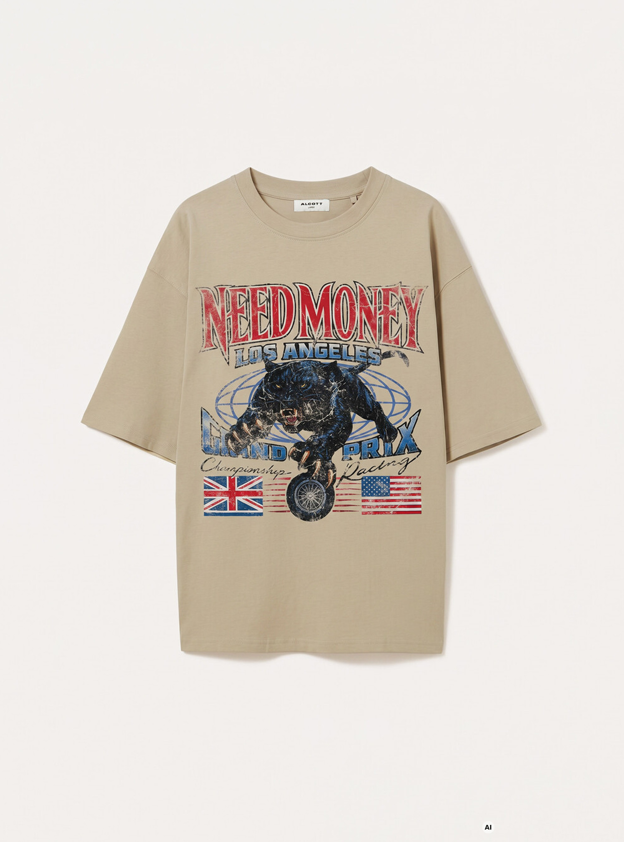T-shirt  stampa need money los angeles, CR3 CREAM LIGHT