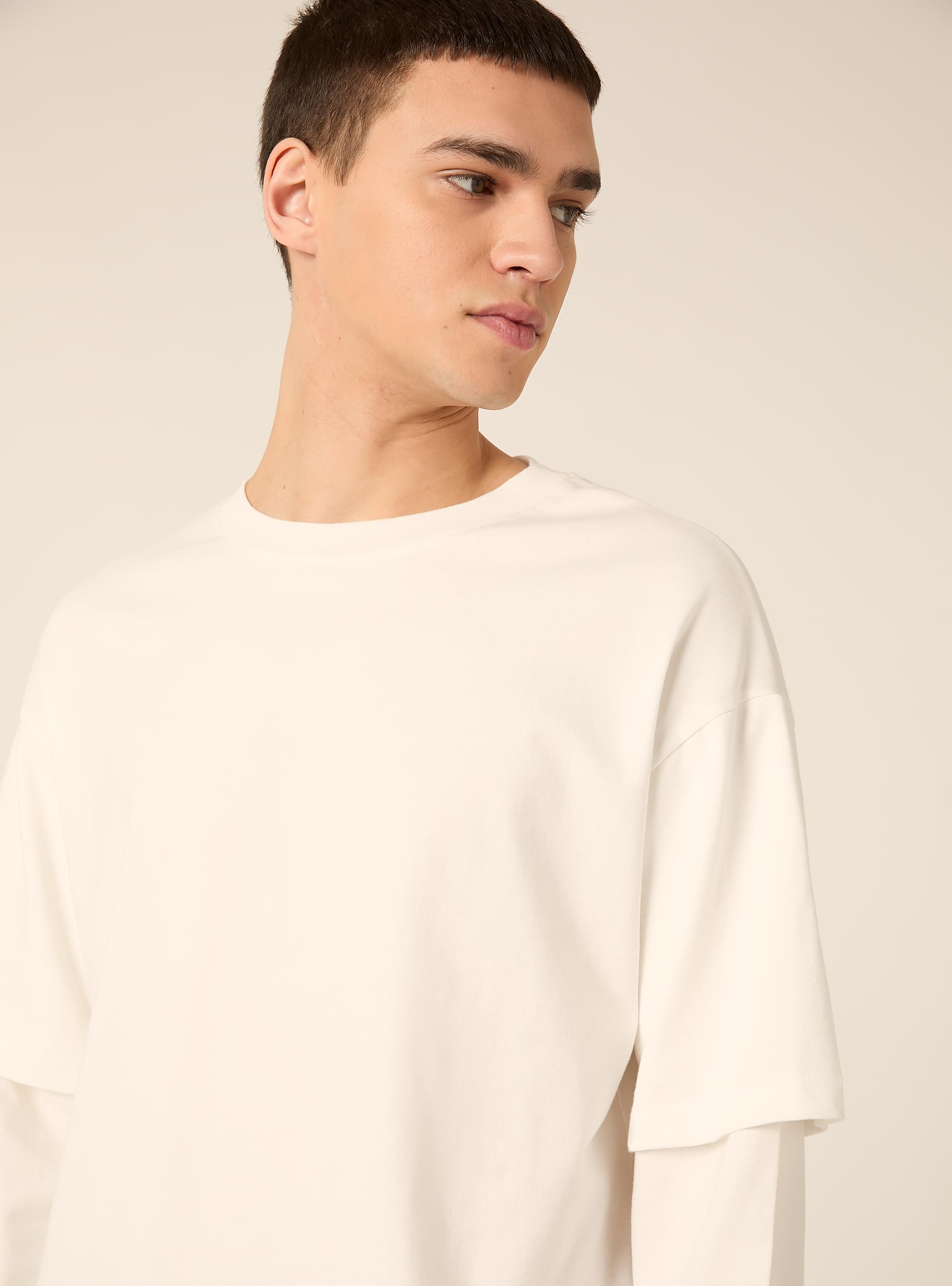 T-shirt manica lunga con dettaglio mezza manica, WH1 OFF WHITE