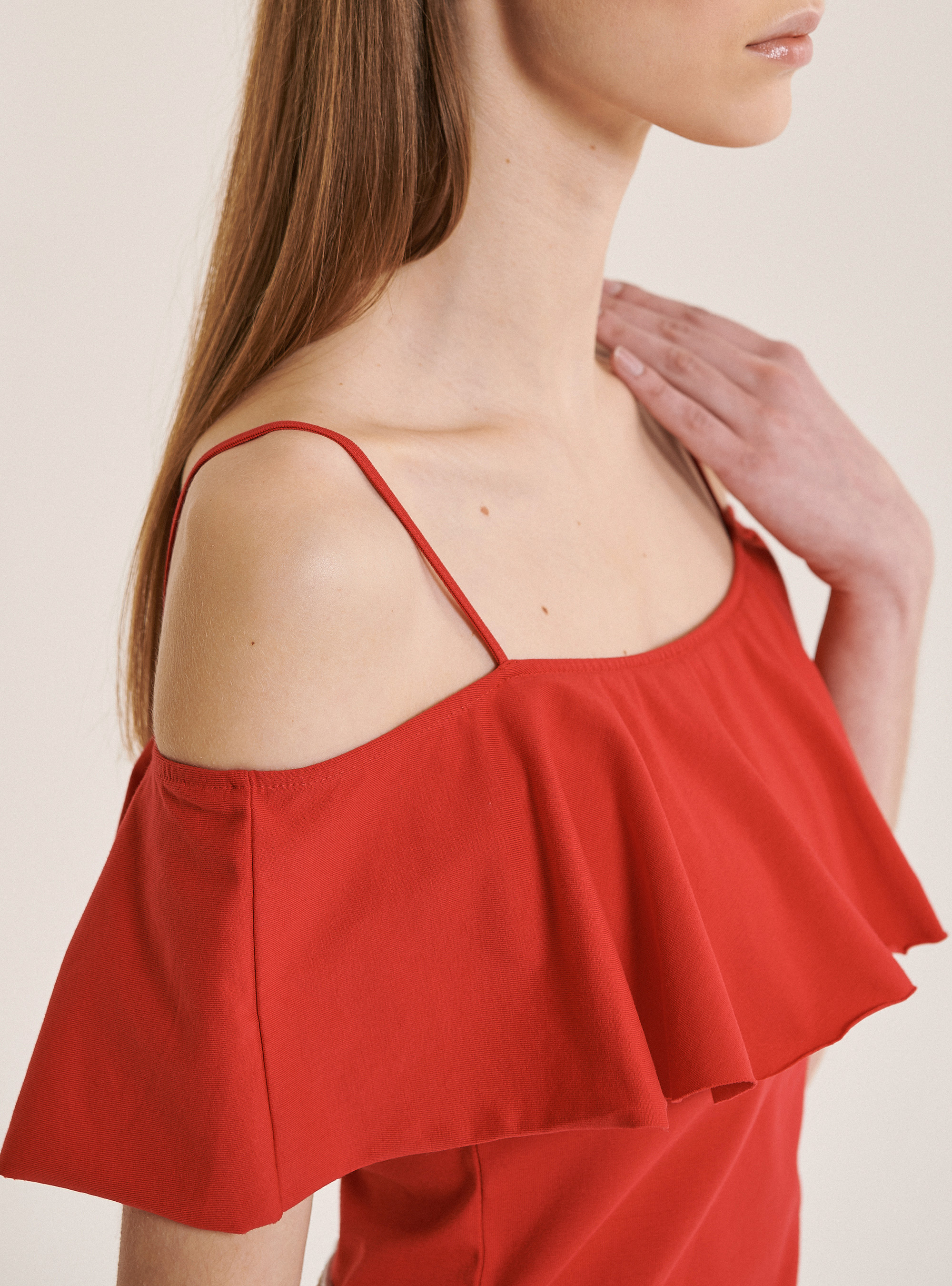 Cotton bodysuit with ruffles, C3376 RED