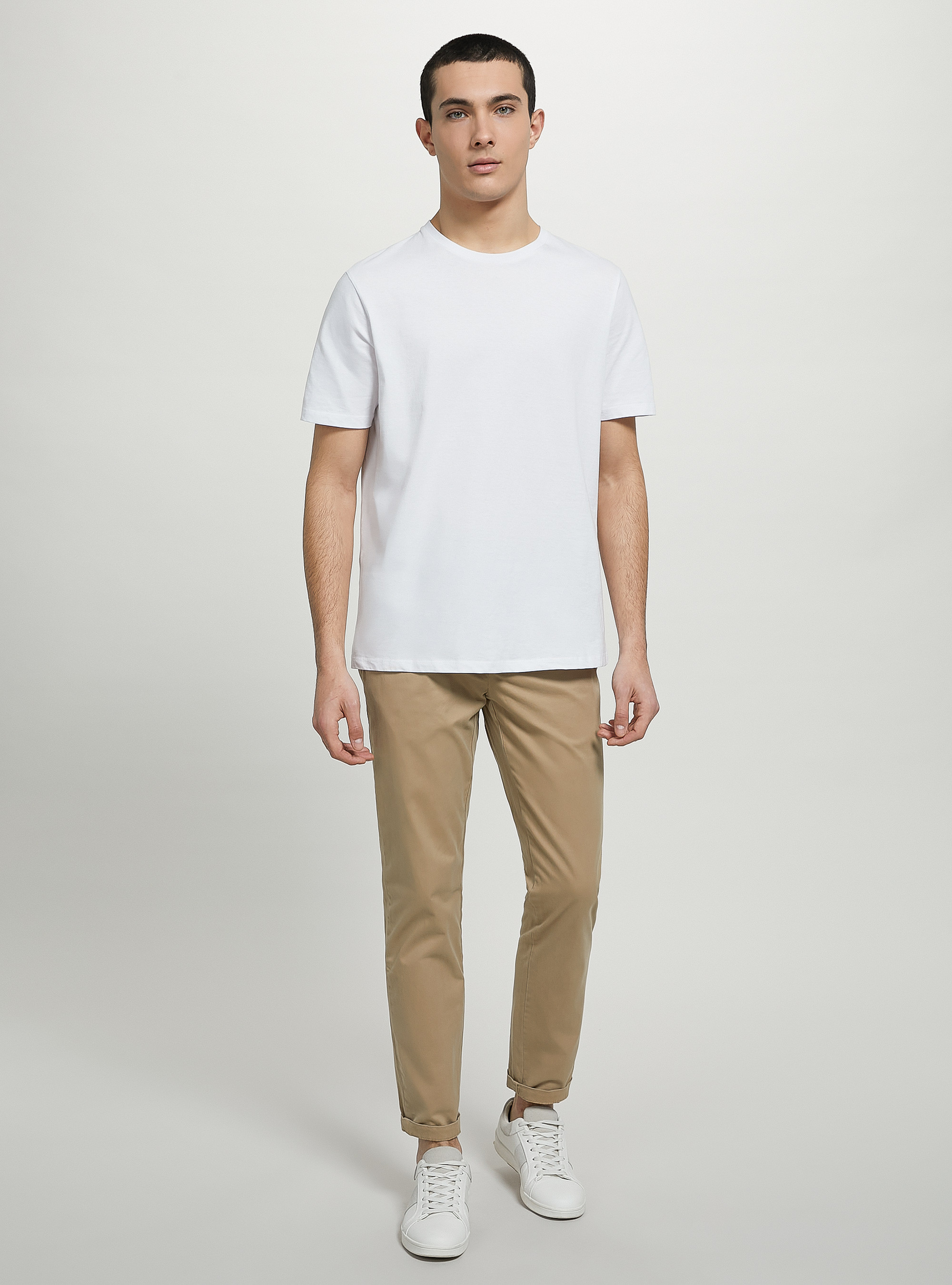white t shirt and chinos