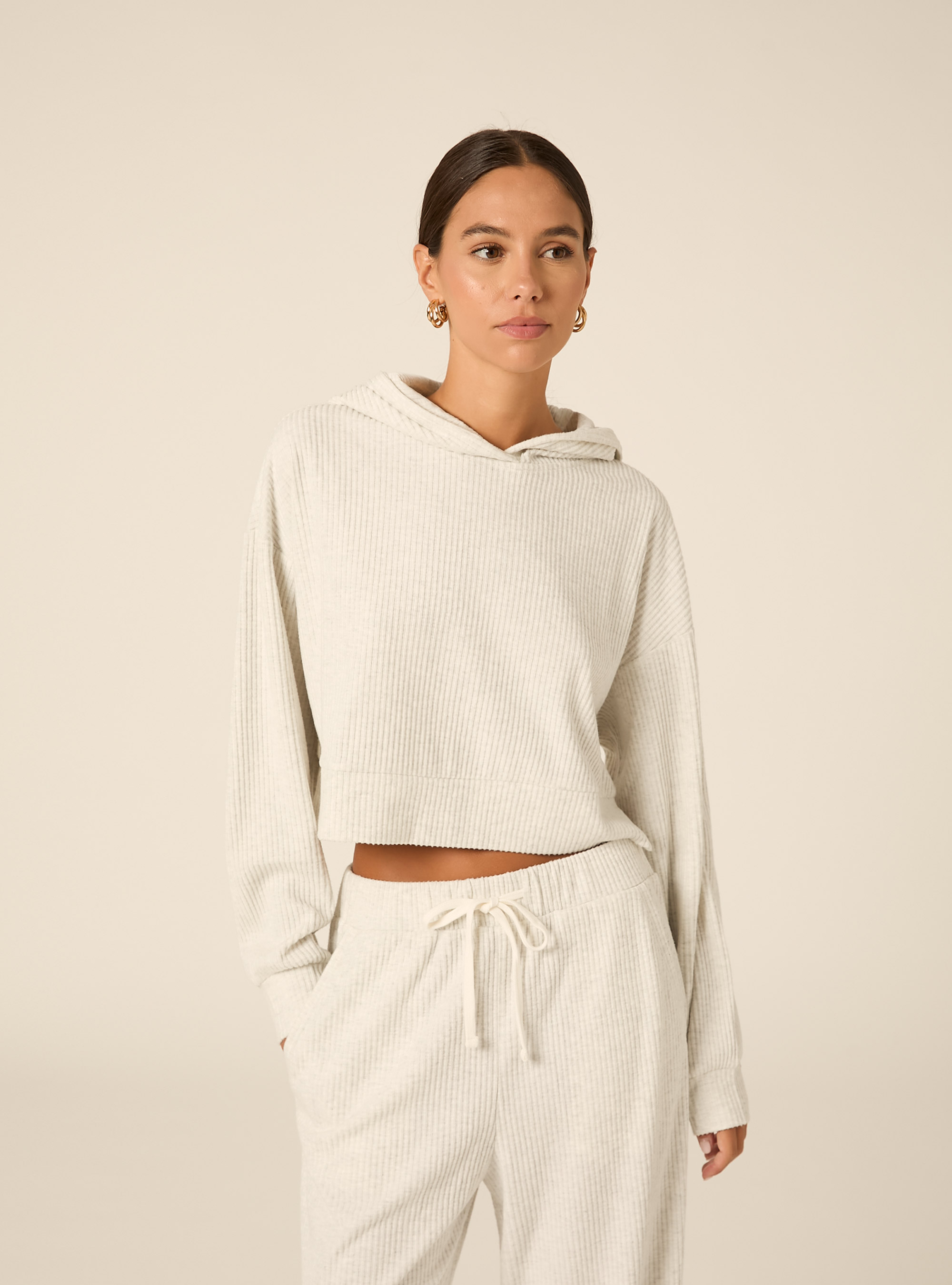 Felpa crop con cappuccio, MGY3 GREY MEL LIGHT