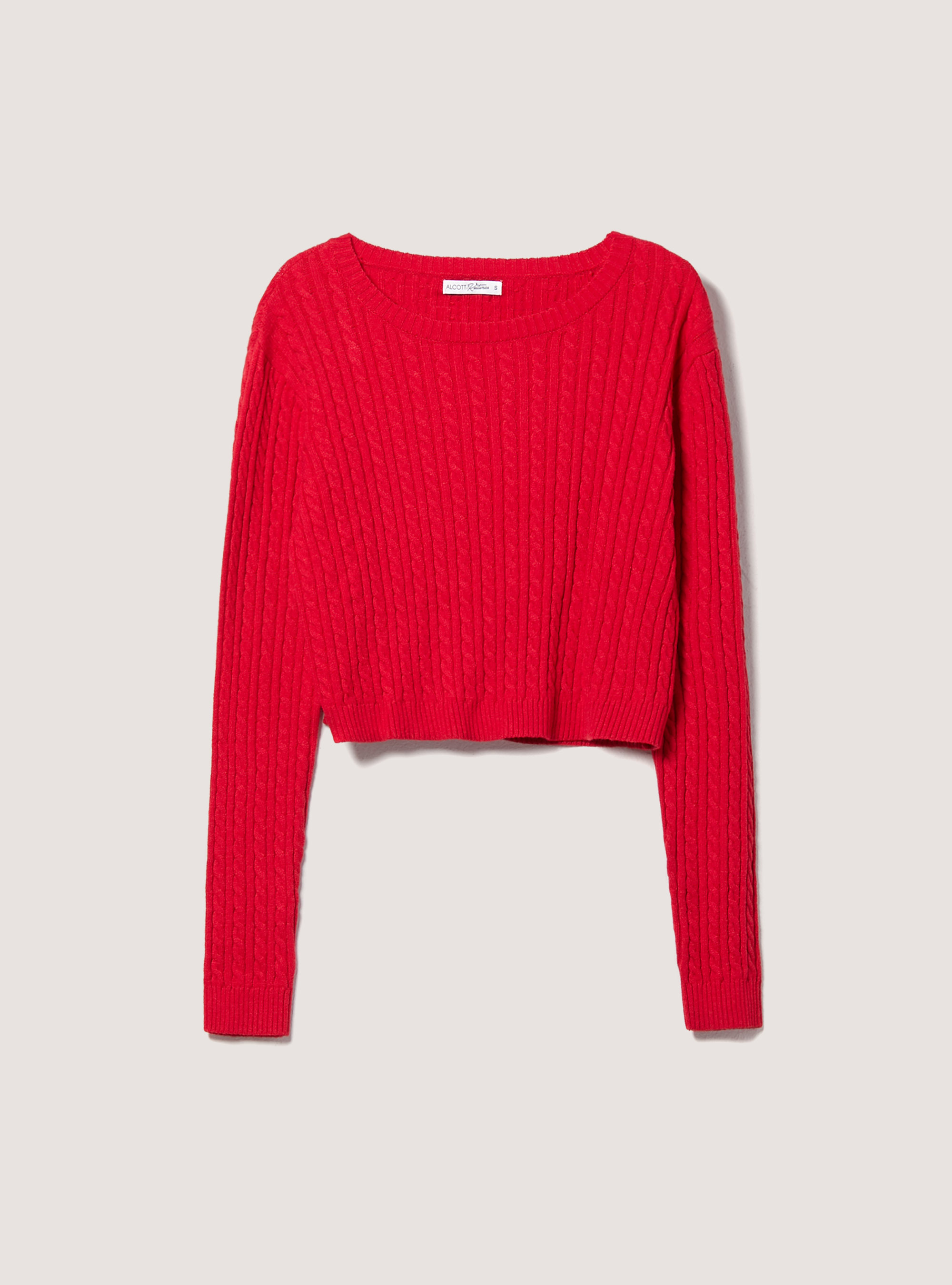 Suéter recortado con trenzas de tacto suave, ROJO