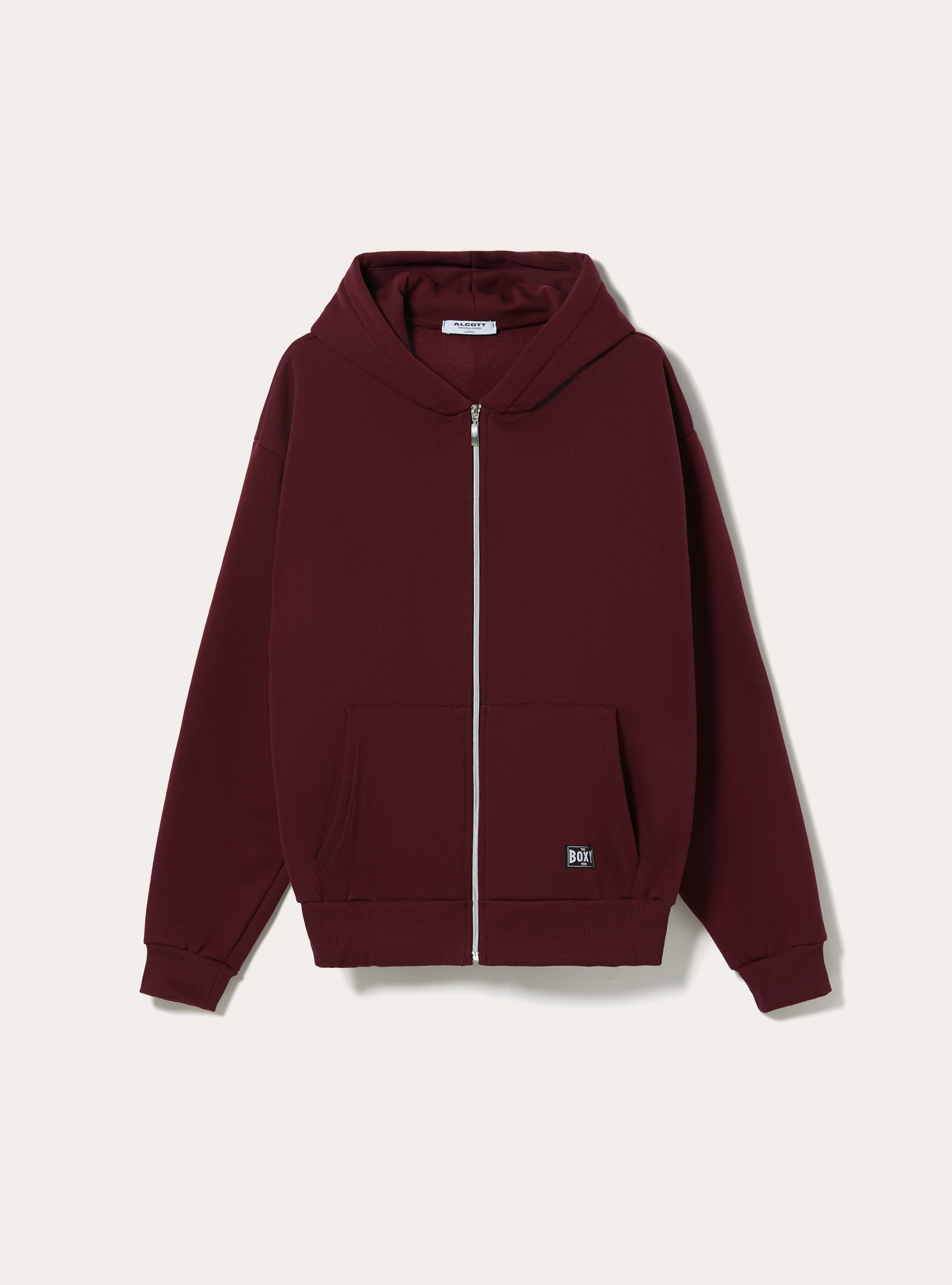 Sweatshirt with zip and boxy fit hood, BO1 BORDEAUX DARK