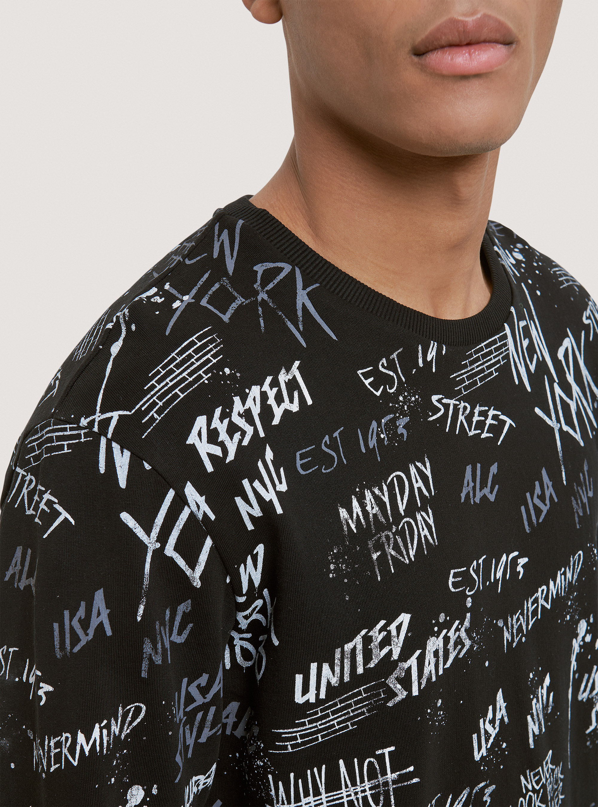 Crewneck sweatshirt 100% cotton, BLACK