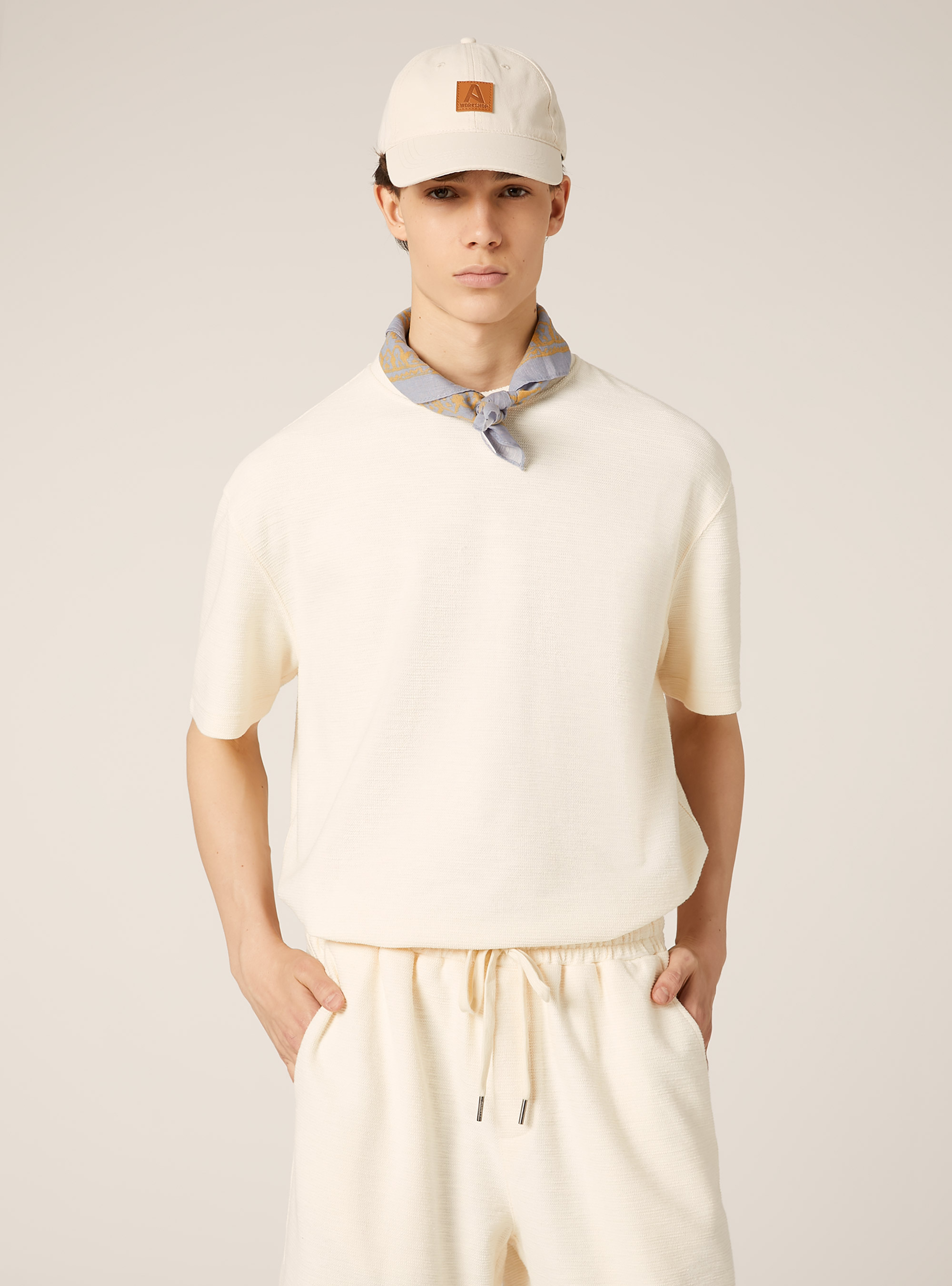 T-shirt en coton &agrave; texture oversize, WH2 WHITE