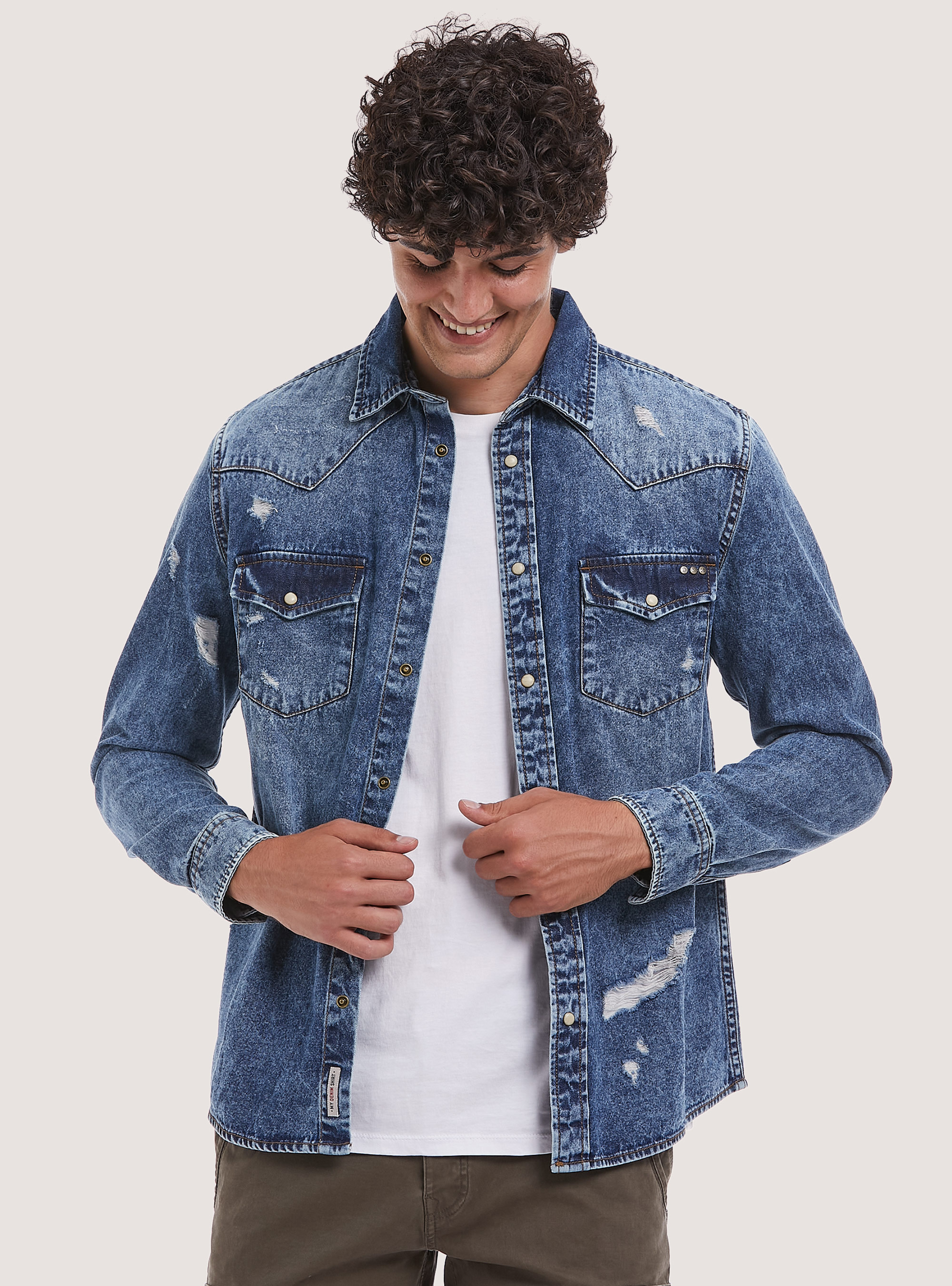 Camicia denim regular fit, D003 MEDIUM BLUE