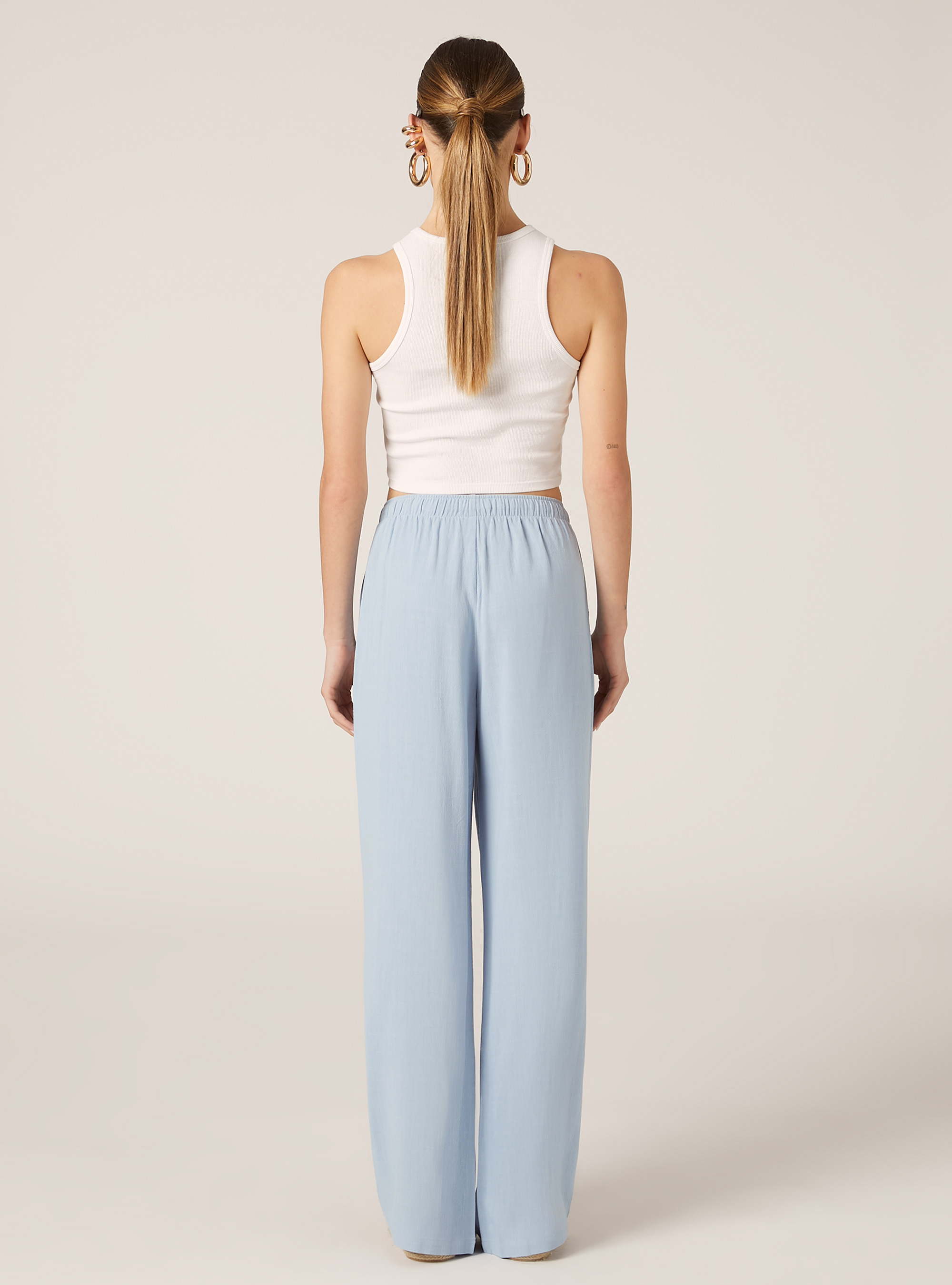 Linen blend palazzo trousers, AZ3 AZURE LIGHT
