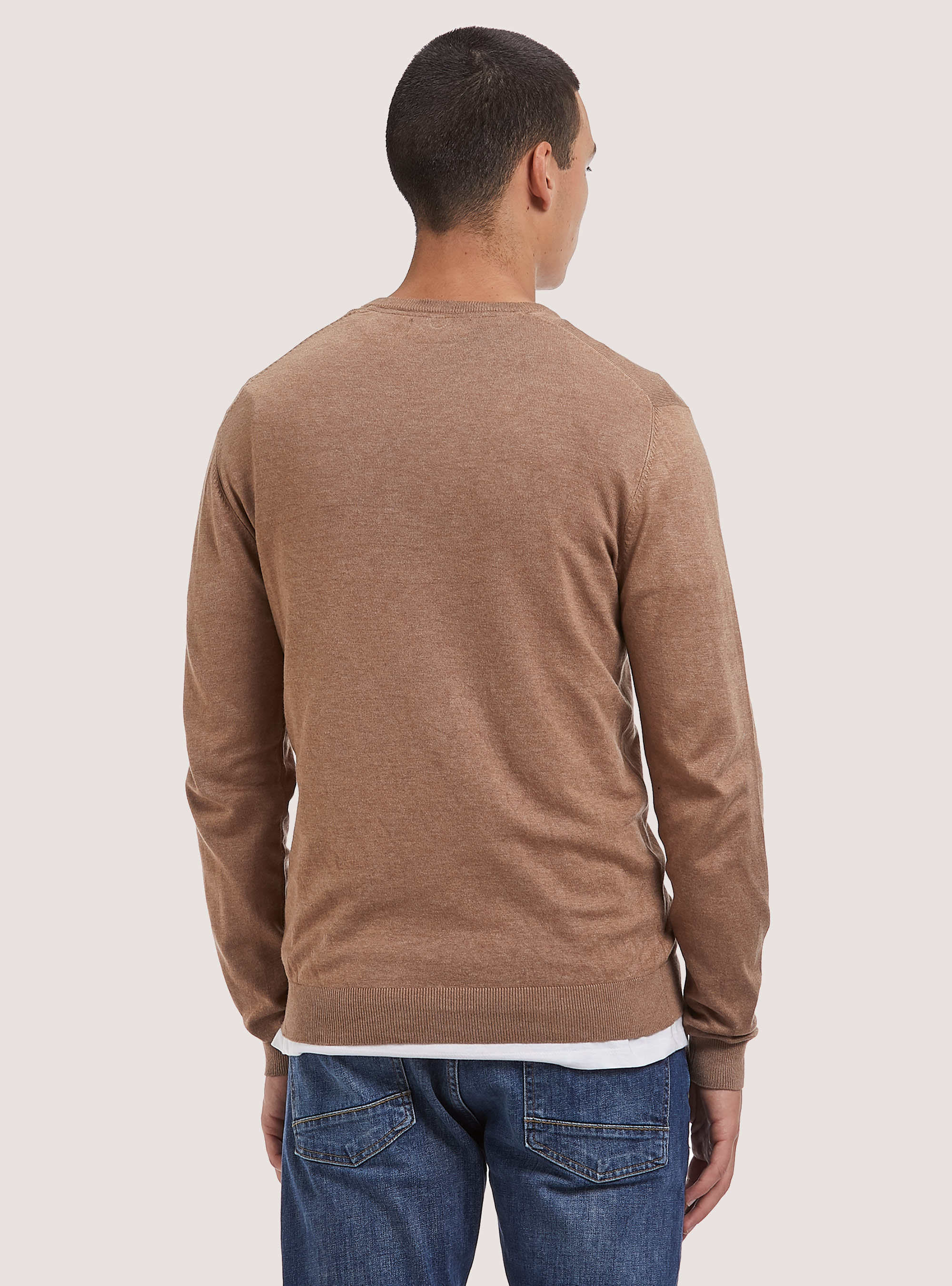 Pullover scollo a "v" tinta unita, C0540 BEIGE