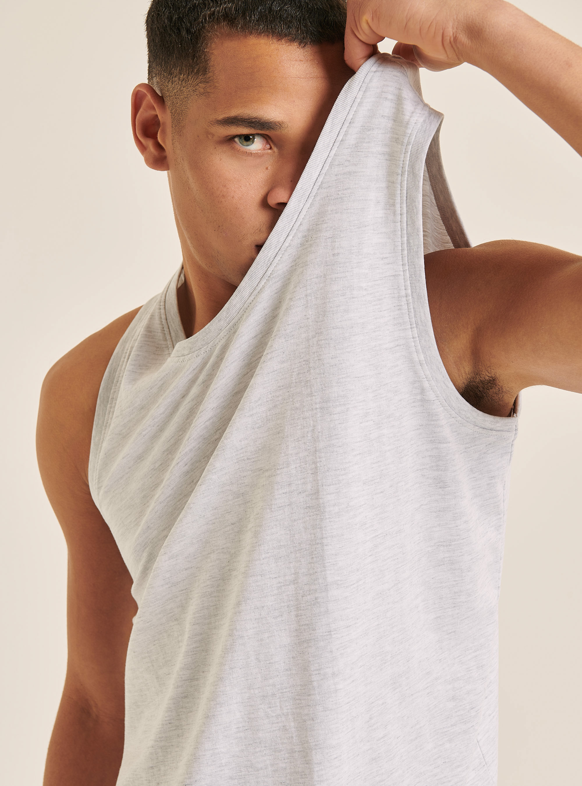 Einfarbiges Basic-Tanktop aus reiner Baumwolle, C148 ICE MELANGE