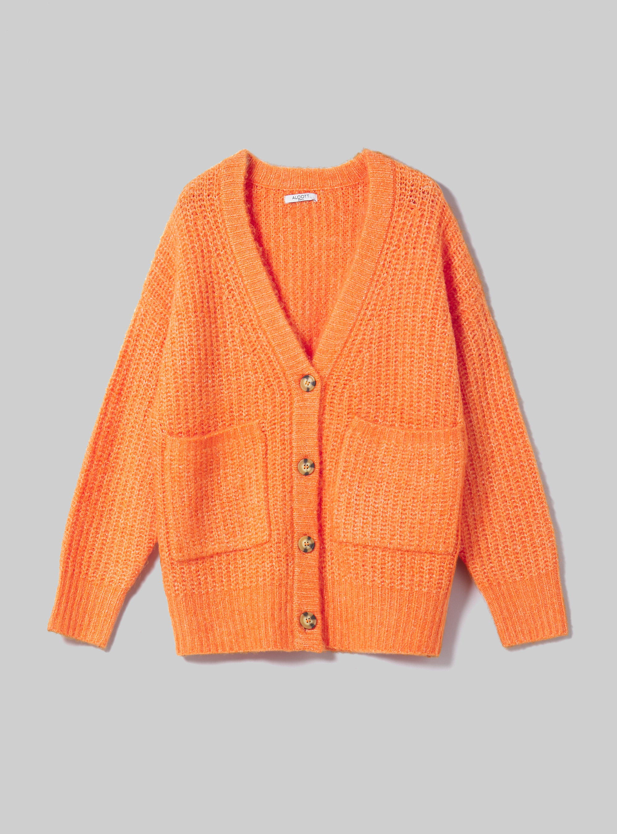 Ribbed cardigan pullover, OR2 ORANGE MED.