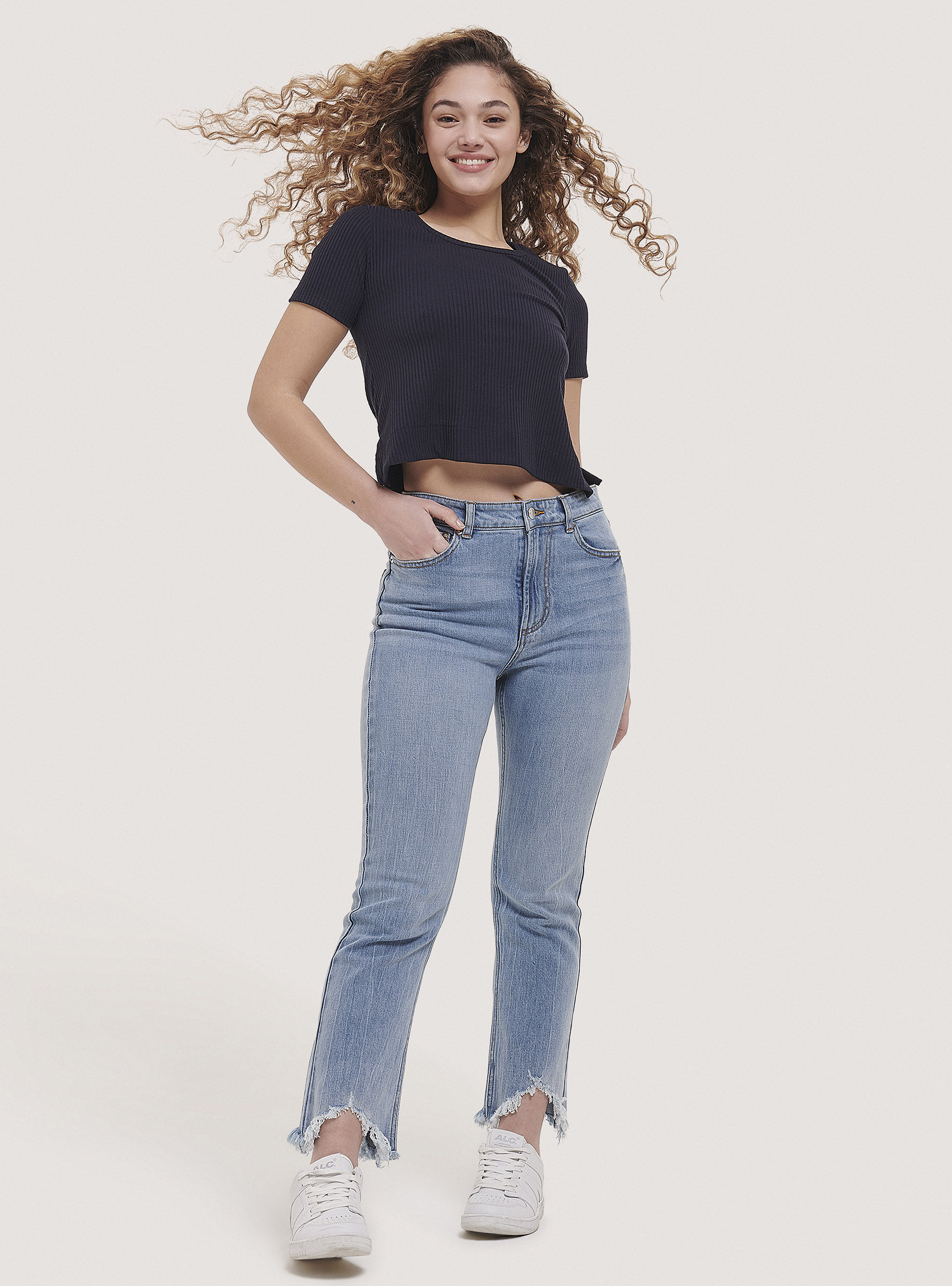 Ribbed cropped t-shirt, C2306 BLU