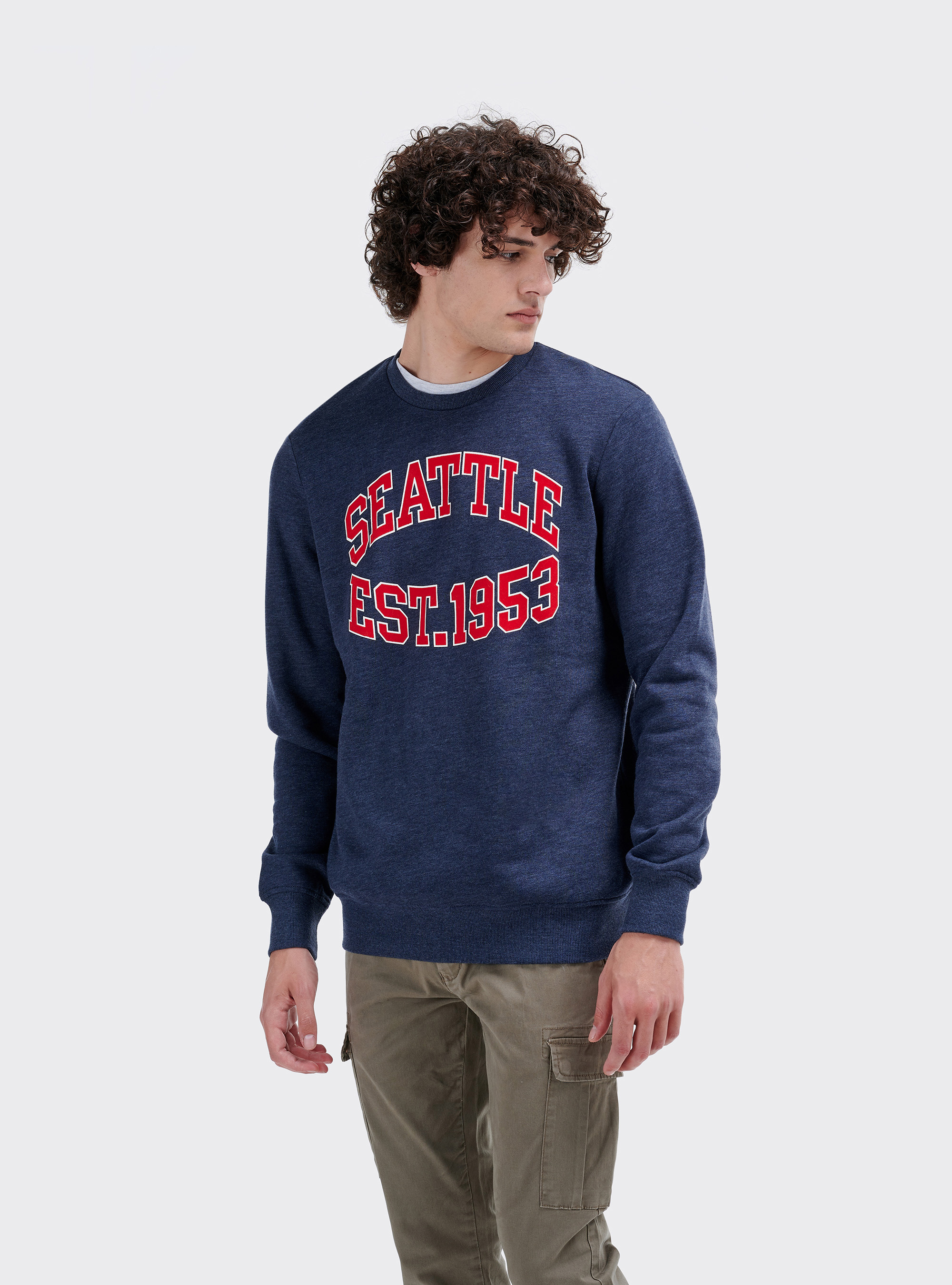 Sweat-shirt à col rond avec impression college, C222 BLUE