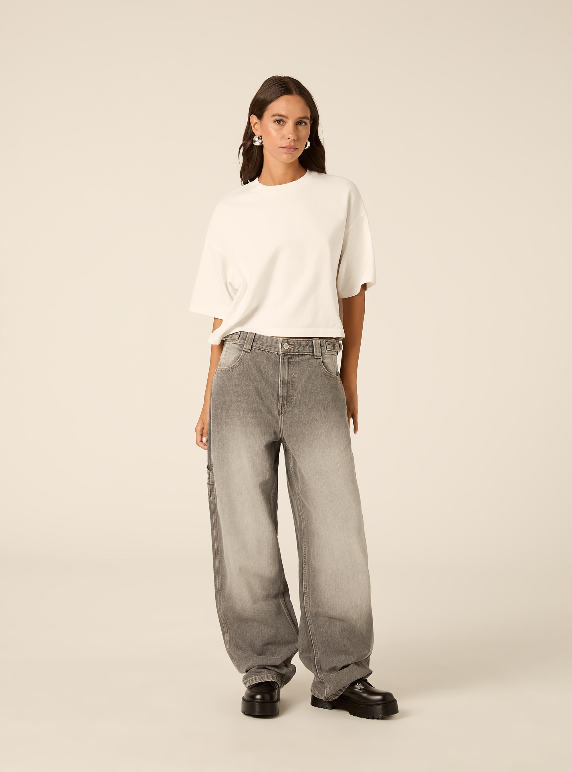 Jeans balloon carpenter con vita regolabile, D00G GREY
