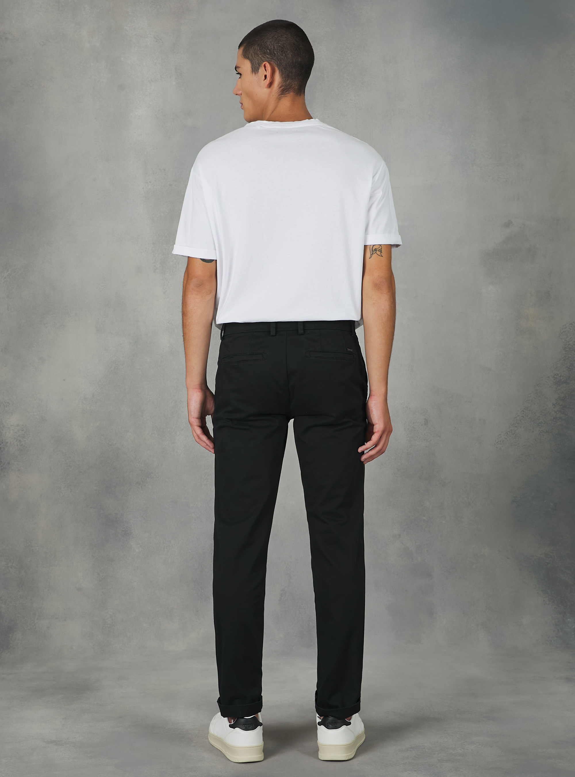 Stretch cotton twill chinos, BK1 BLACK