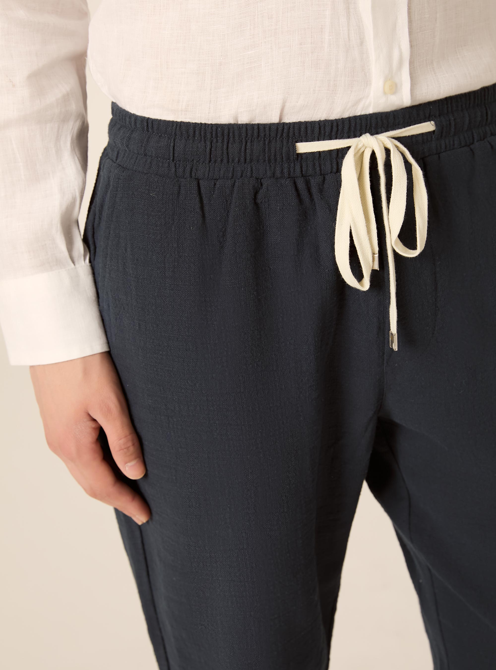 Pantaloni in cotone con laccio in vita, NA2 NAVY MEDIUM