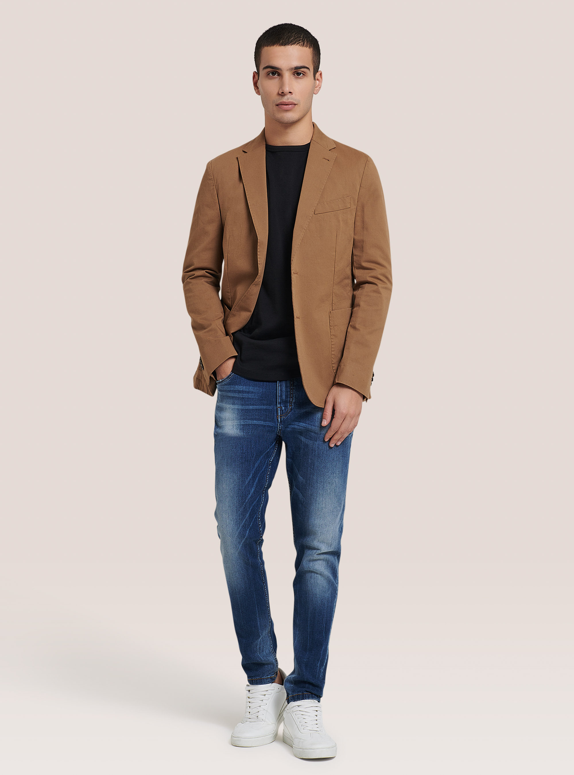 Veste à poches plaquées en coton mélangé, C5616 TOBACCO