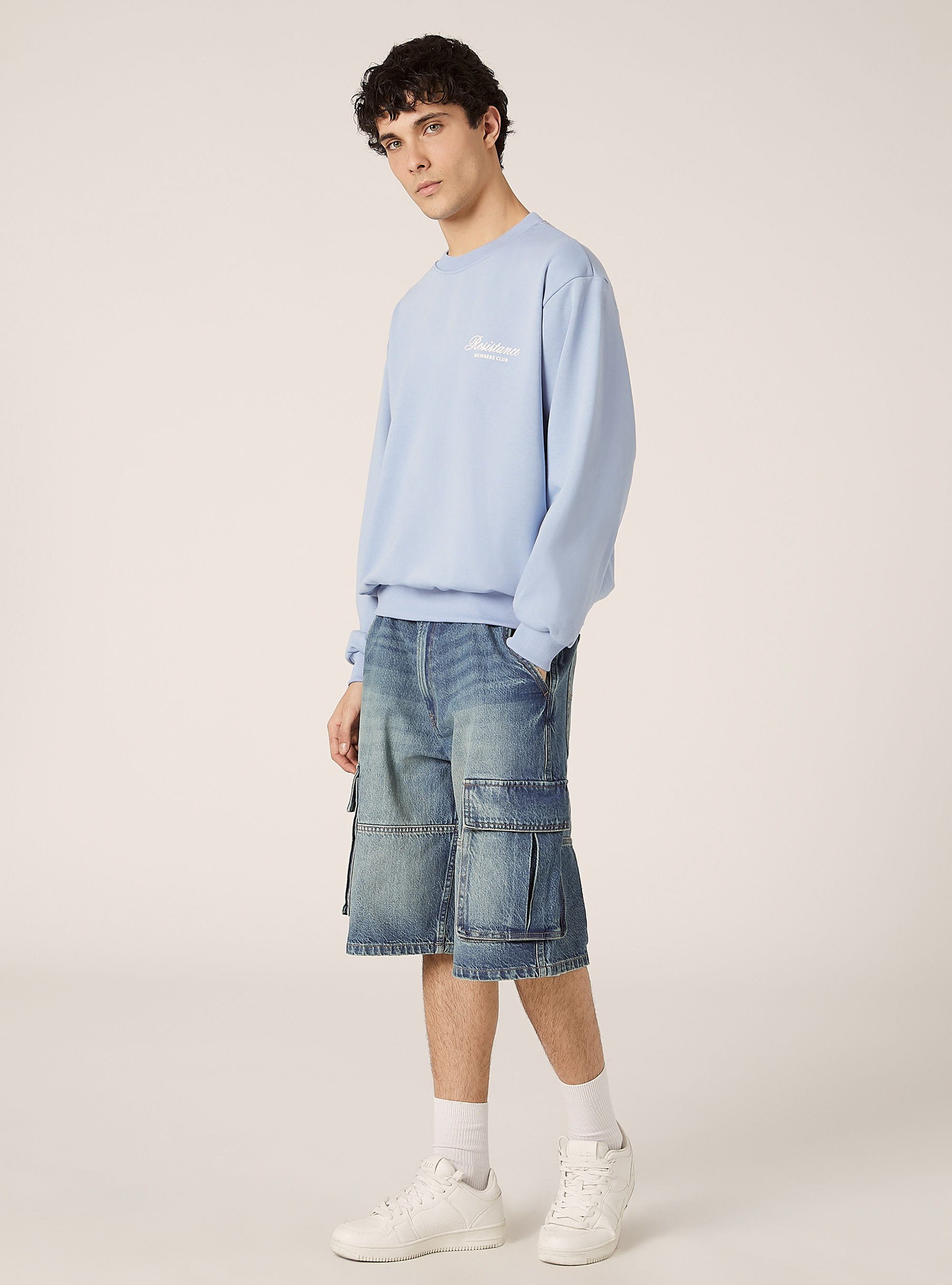 Boxy fit sweatshirt with print, AZ3 AZURE LIGHT