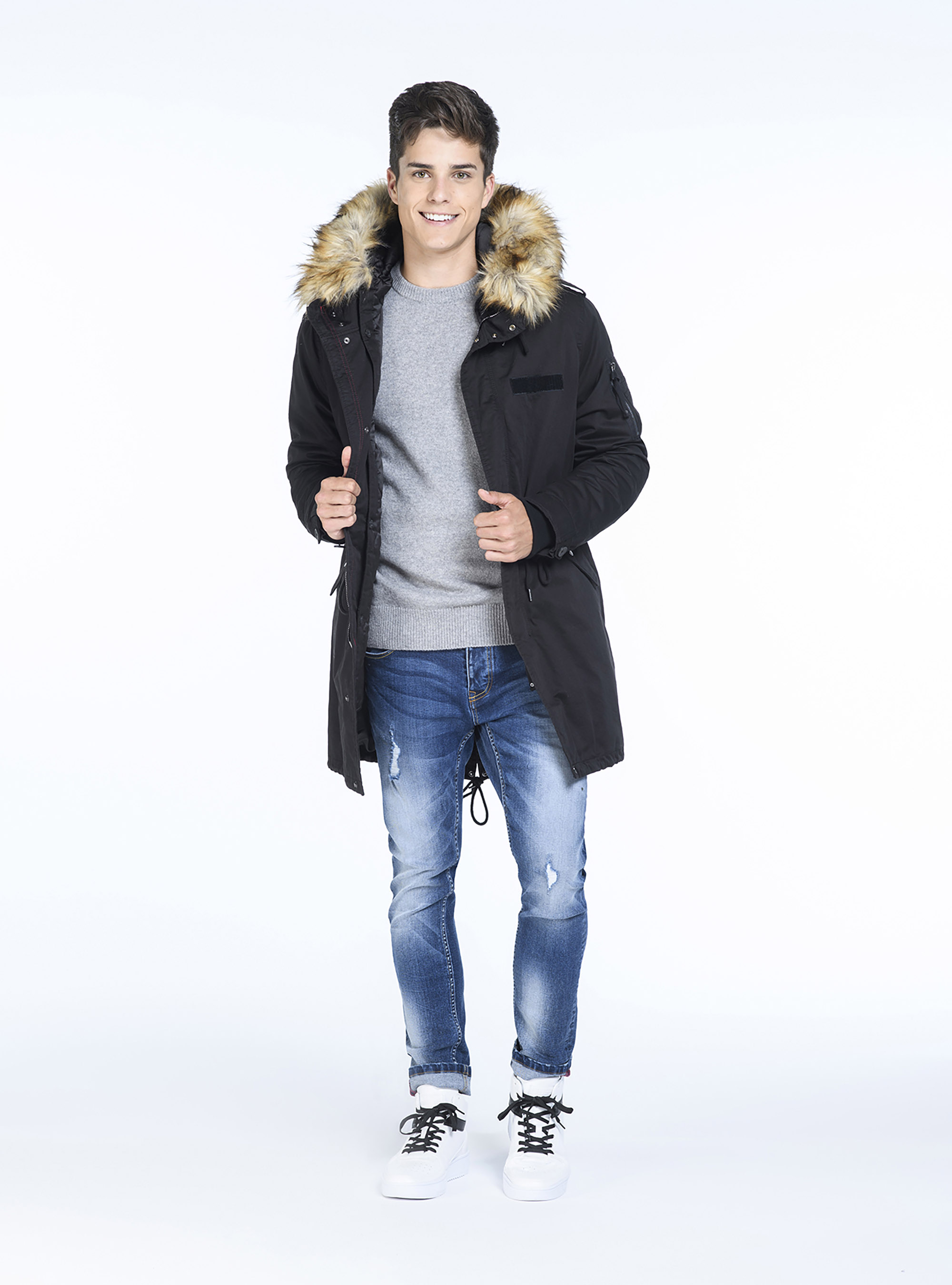 Parka-type jacket with hood, C101 BLACK