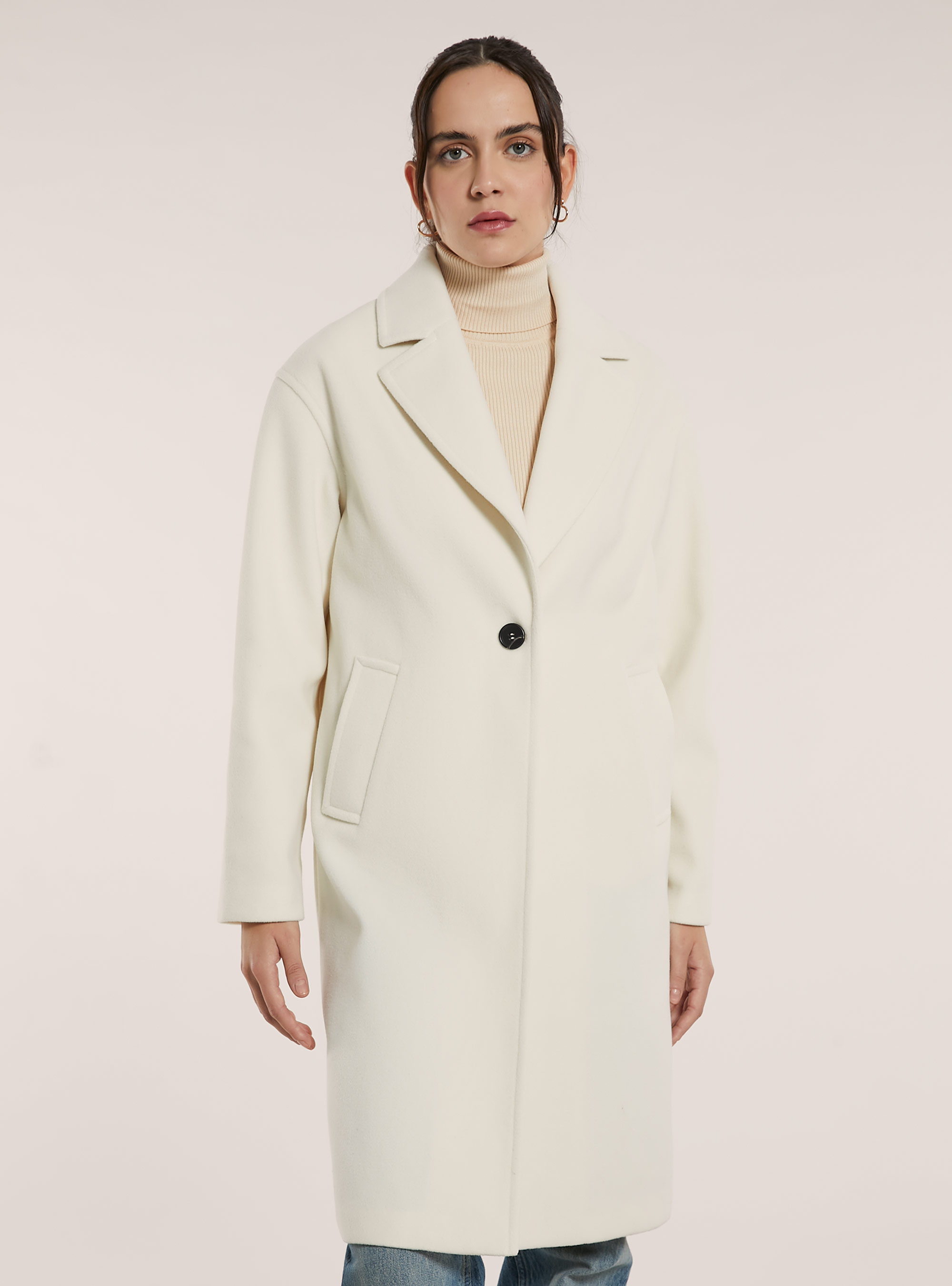 Plain single-breasted coat, WH1 OFF WHITE