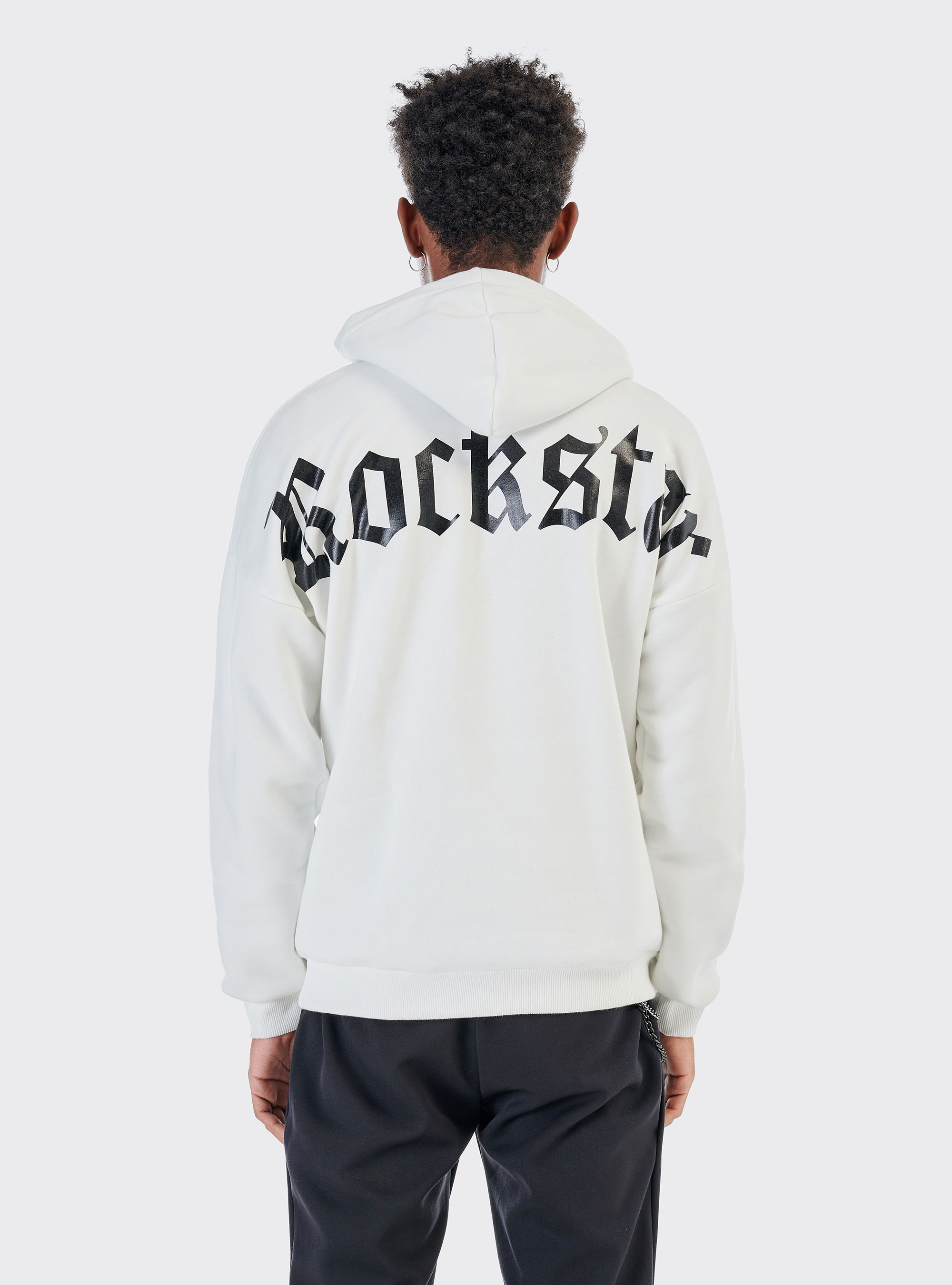 Sweat oversize à capuche et imprimé Rockstar, C099 WHITE